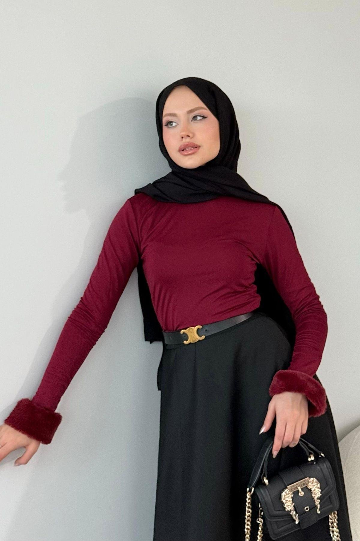 Libra Kürklü Bluz Bordo, Fiyatları 