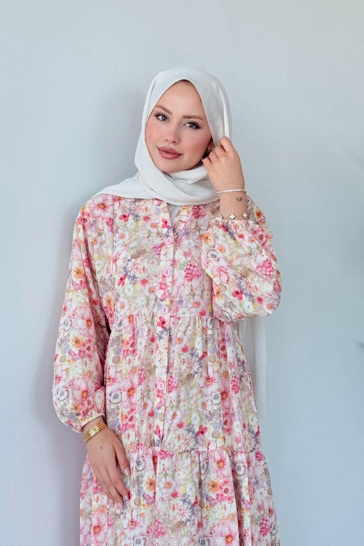 Liva Çiçekli Elbise FUŞYA, Fiyatları Liva Çiçekli Elbise FUŞYA- Haza Moda