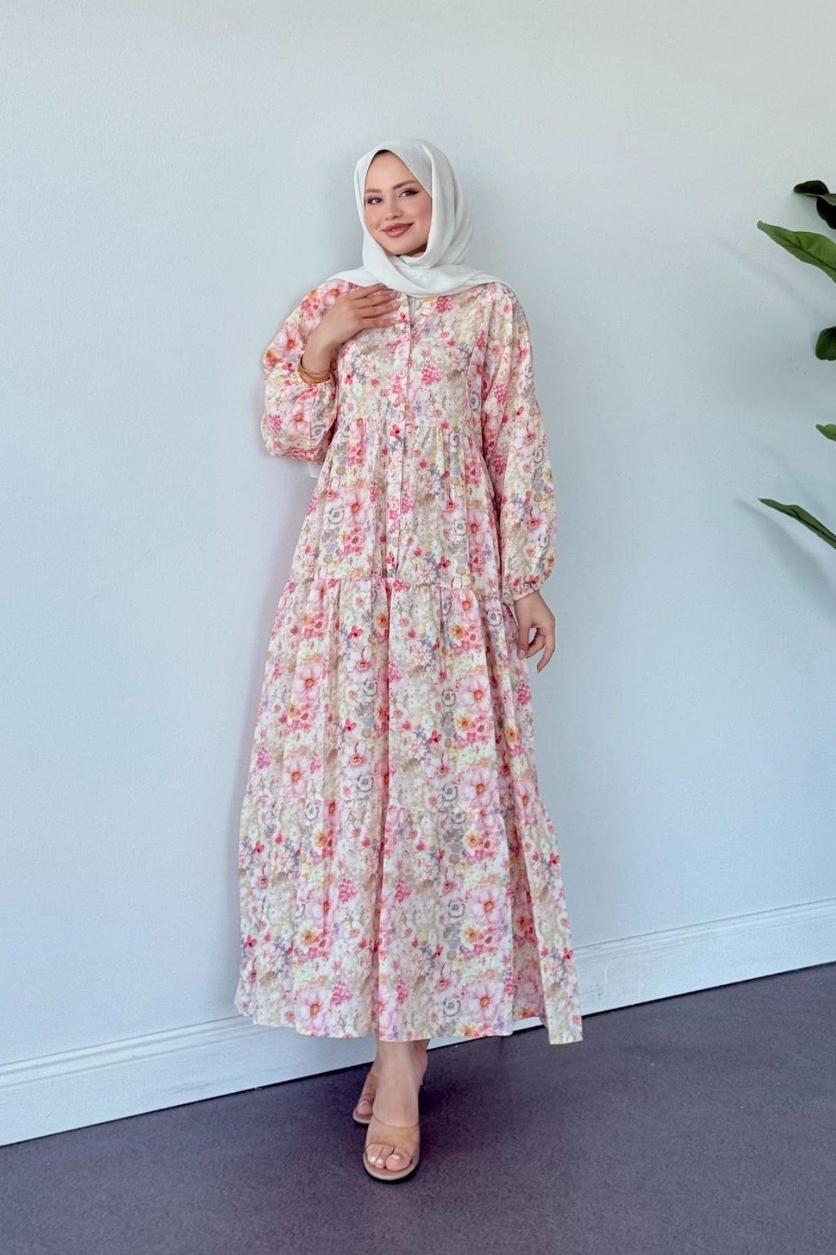 Liva Çiçekli Elbise FUŞYA, Fiyatları Liva Çiçekli Elbise FUŞYA- Haza Moda