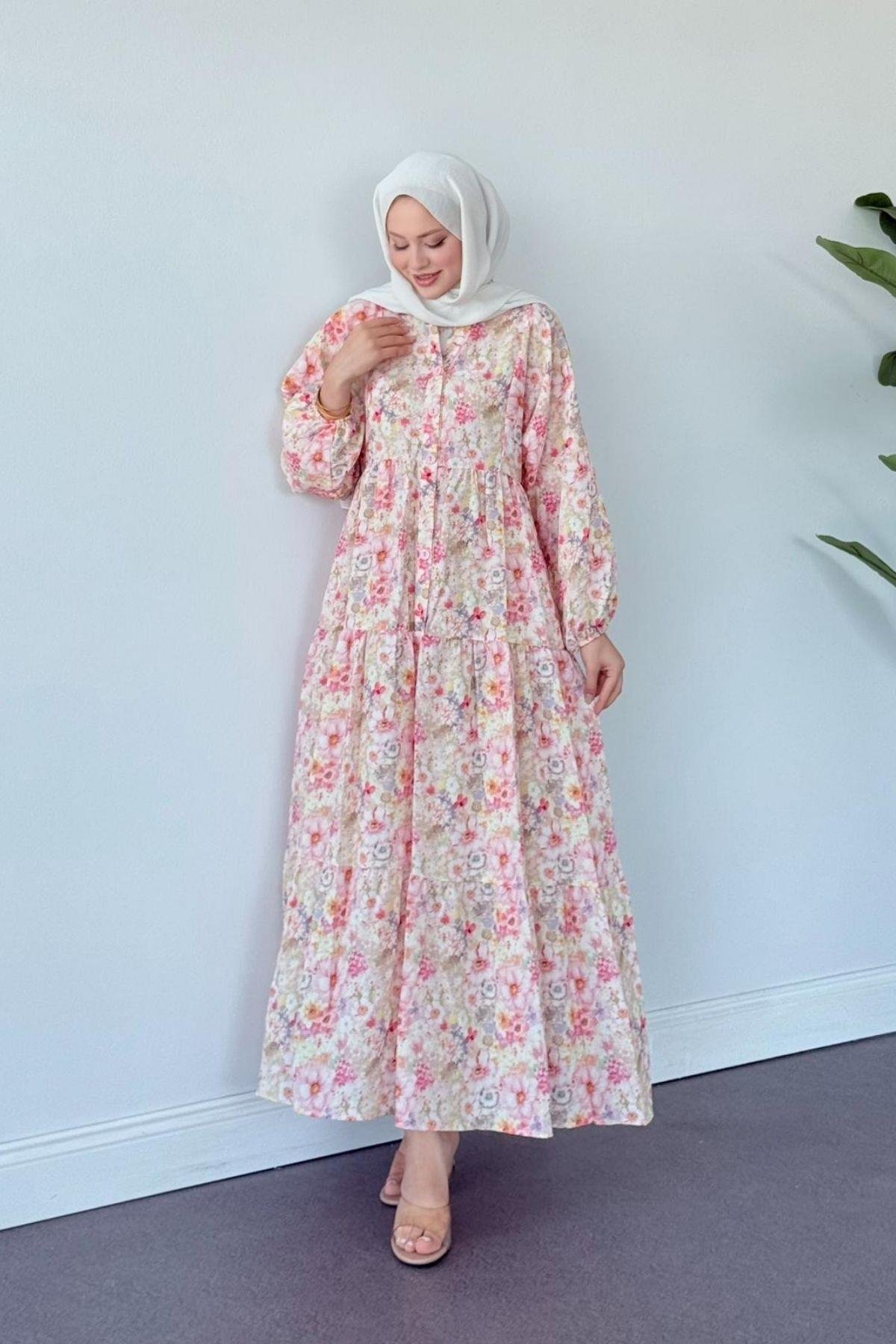 Liva Çiçekli Elbise FUŞYA, Fiyatları Liva Çiçekli Elbise FUŞYA- Haza Moda