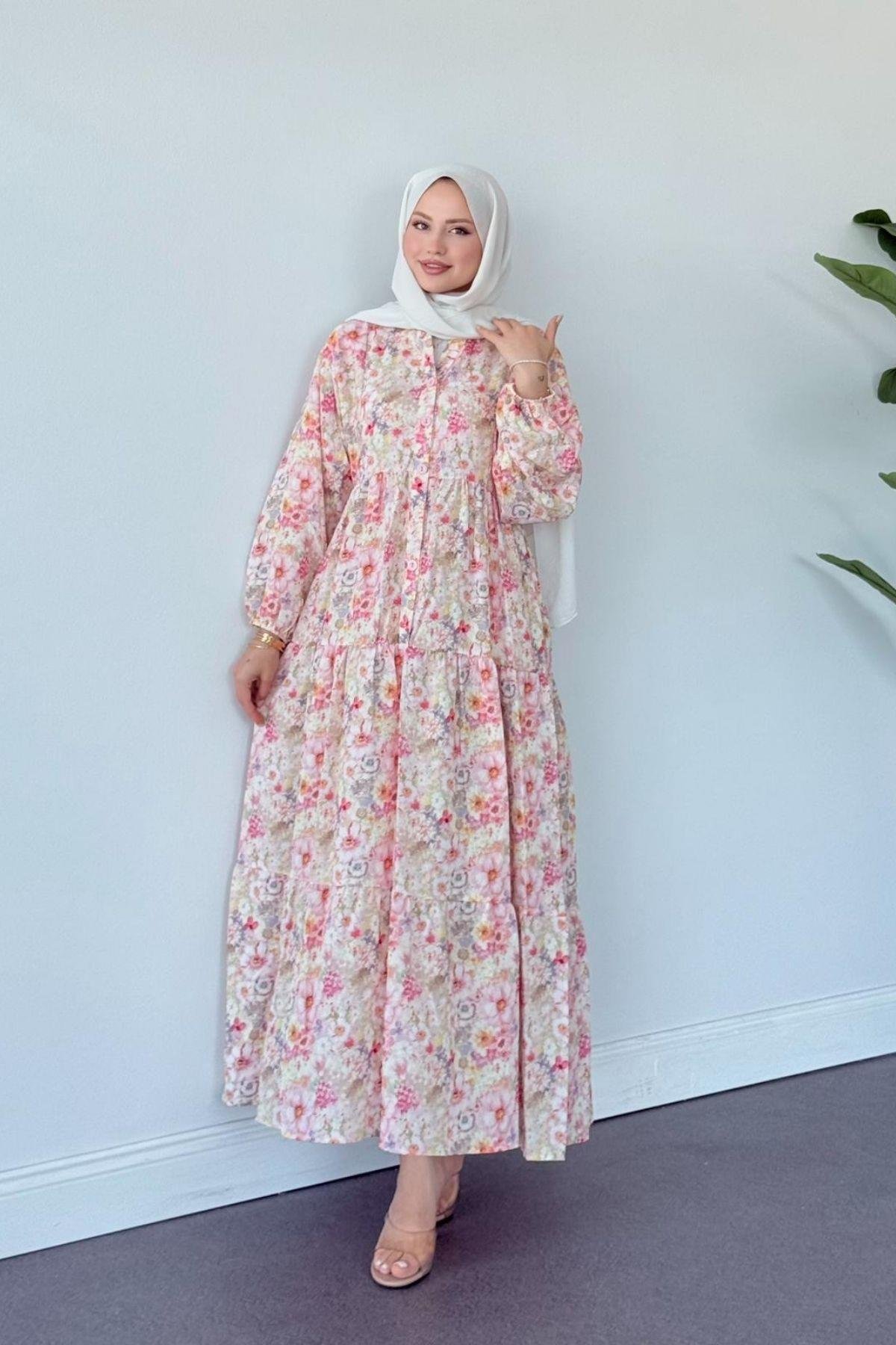 Liva Çiçekli Elbise FUŞYA, Fiyatları Liva Çiçekli Elbise FUŞYA- Haza Moda