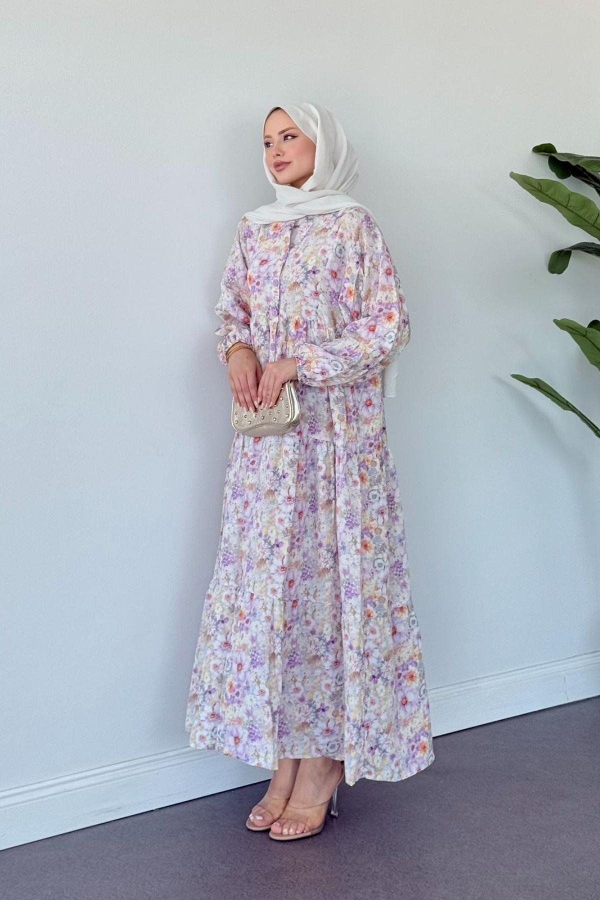 Liva Çiçekli Elbise LİLA, Fiyatları Liva Çiçekli Elbise LİLA- Haza Moda