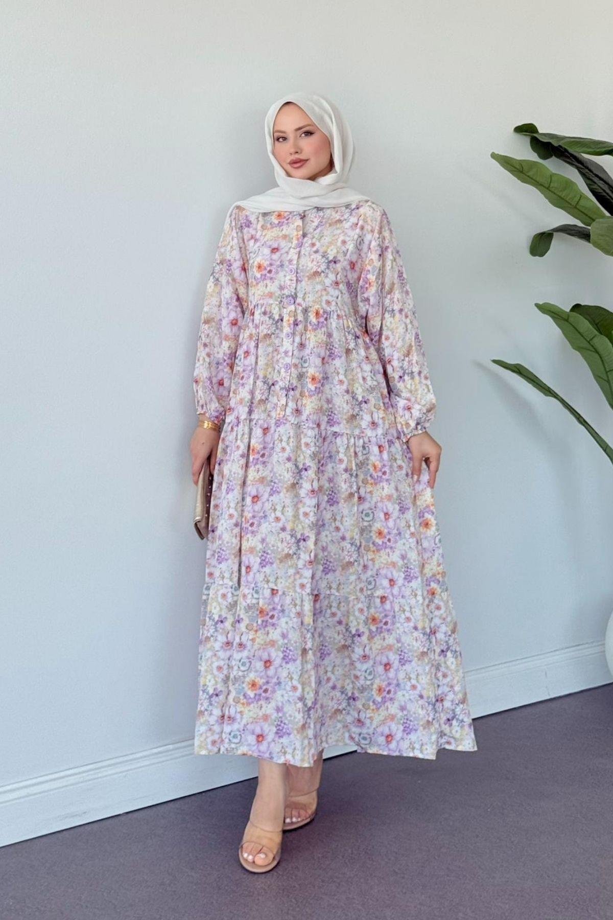 Liva Çiçekli Elbise LİLA, Fiyatları Liva Çiçekli Elbise LİLA- Haza Moda