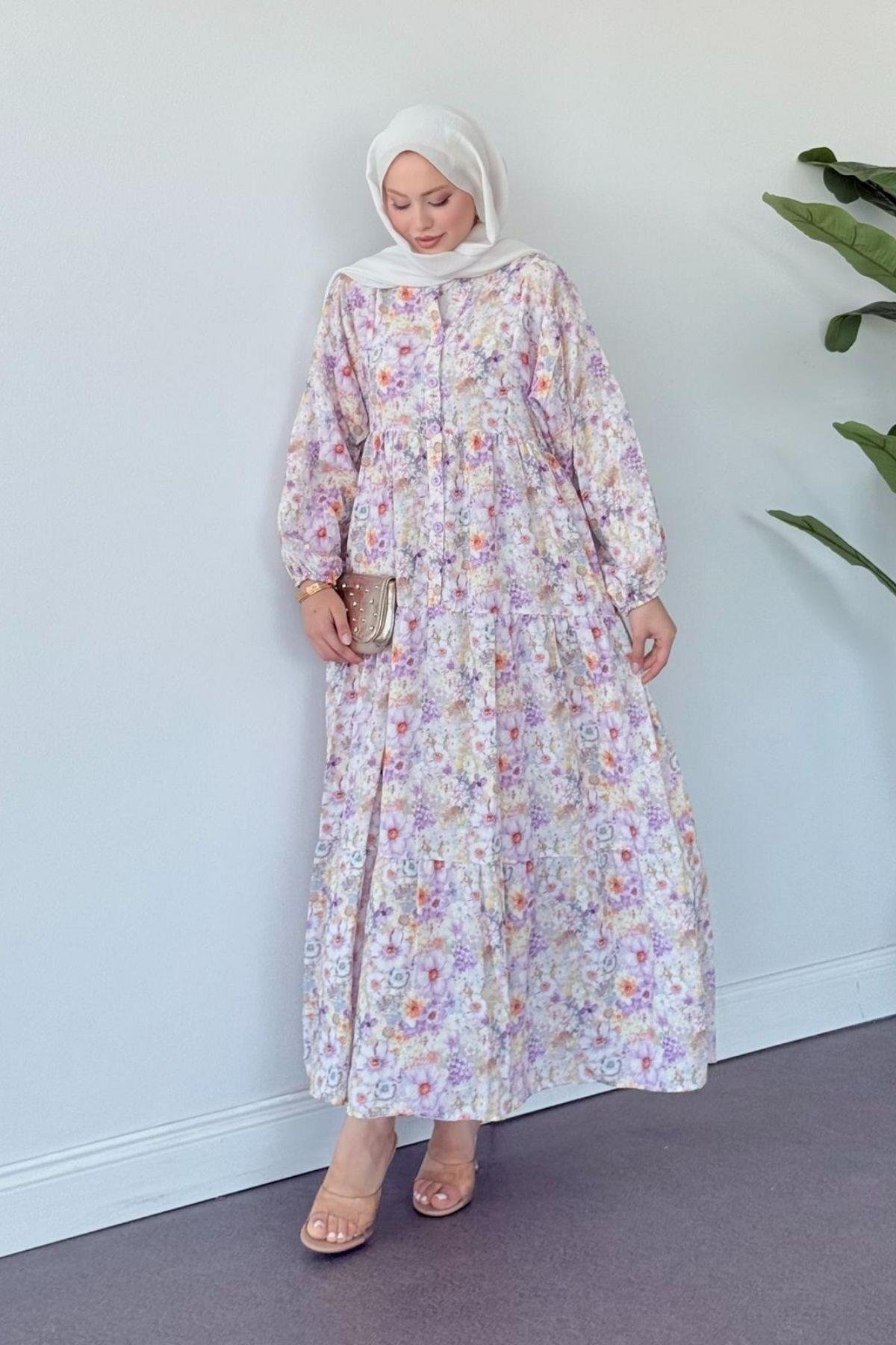 Liva Çiçekli Elbise LİLA, Fiyatları Liva Çiçekli Elbise LİLA- Haza Moda