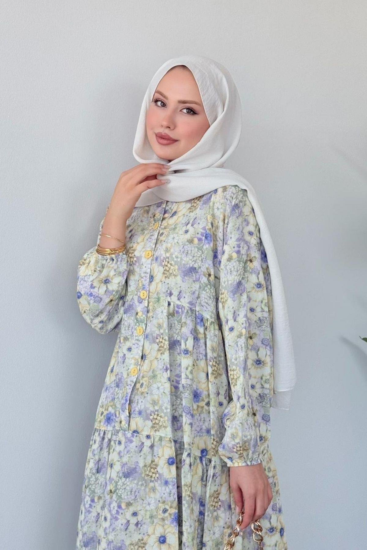 Liva Çiçekli Elbise MİNT, Fiyatları Liva Çiçekli Elbise MİNT- Haza Moda