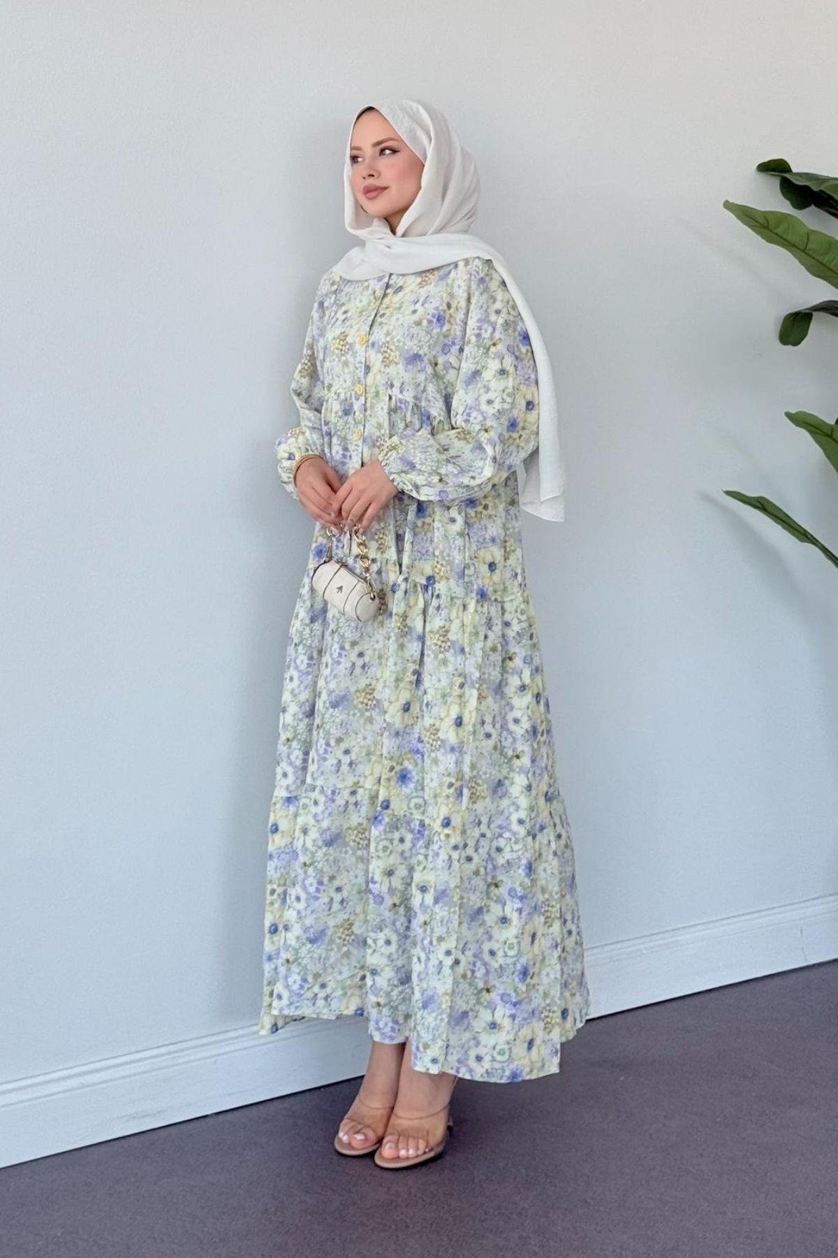 Liva Çiçekli Elbise MİNT, Fiyatları Liva Çiçekli Elbise MİNT- Haza Moda