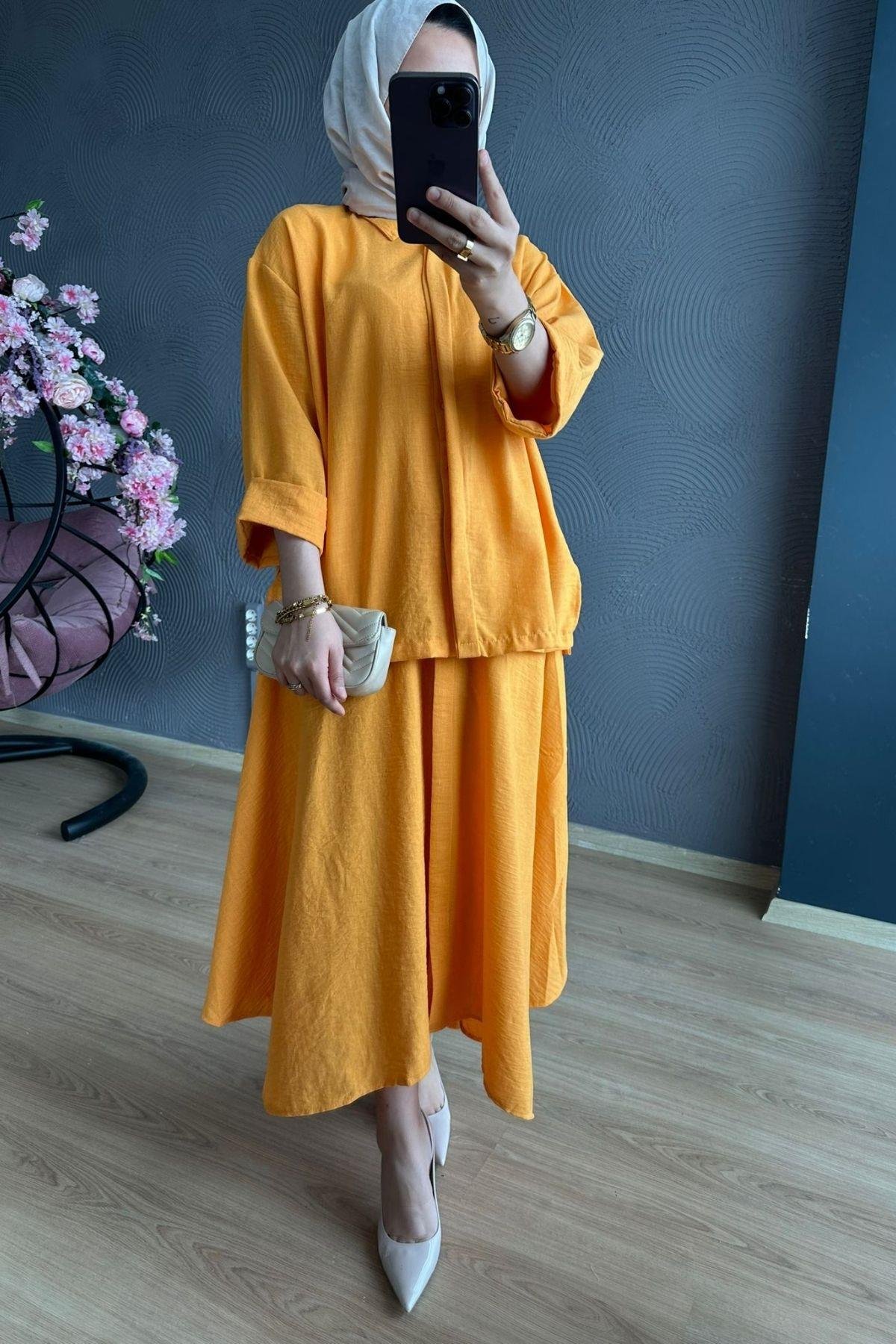 Liya Etekli Takım Hardal, Fiyatları Liya Etekli Takım Hardal – Haza Moda | Tesettür Giyim