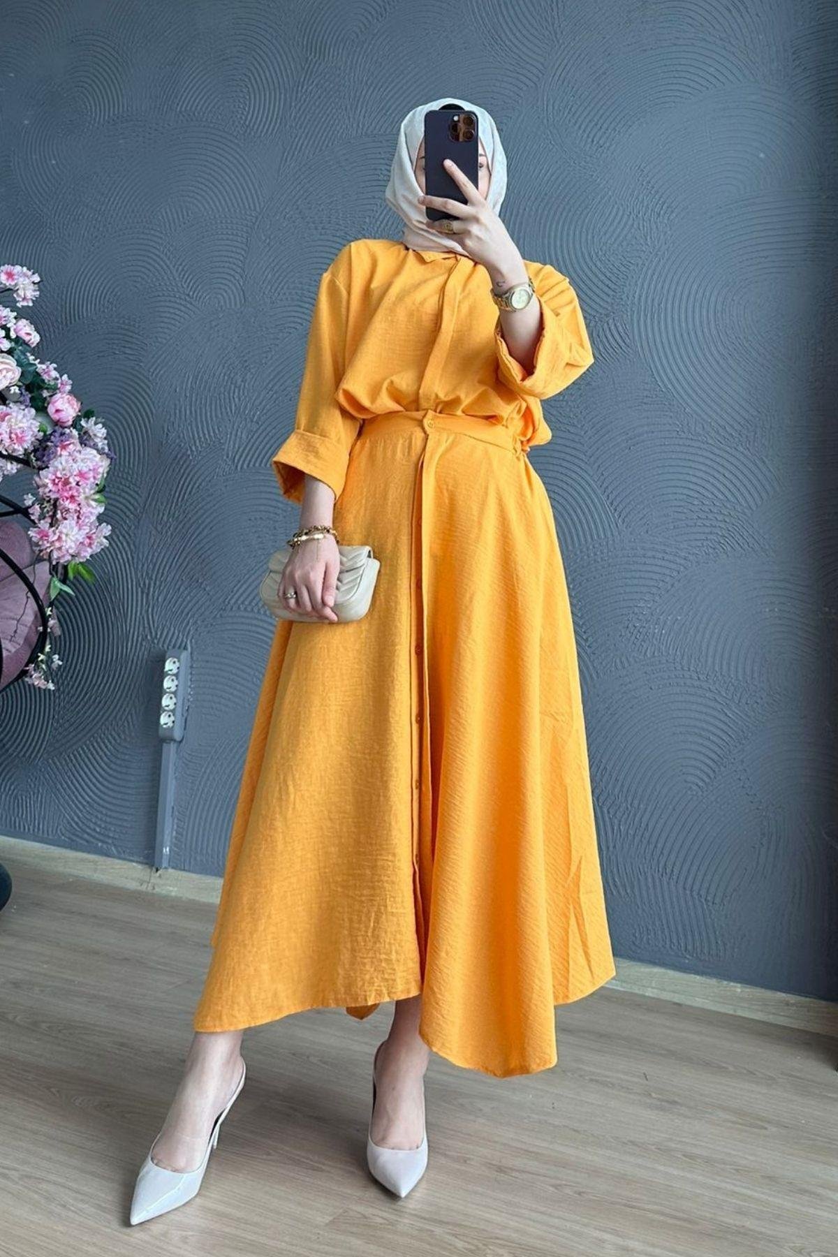 Liya Etekli Takım Hardal, Fiyatları Liya Etekli Takım Hardal – Haza Moda | Tesettür Giyim