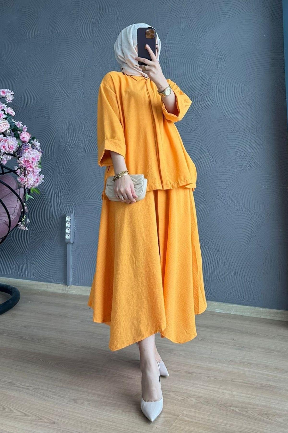 Liya Etekli Takım Hardal, Fiyatları Liya Etekli Takım Hardal – Haza Moda | Tesettür Giyim