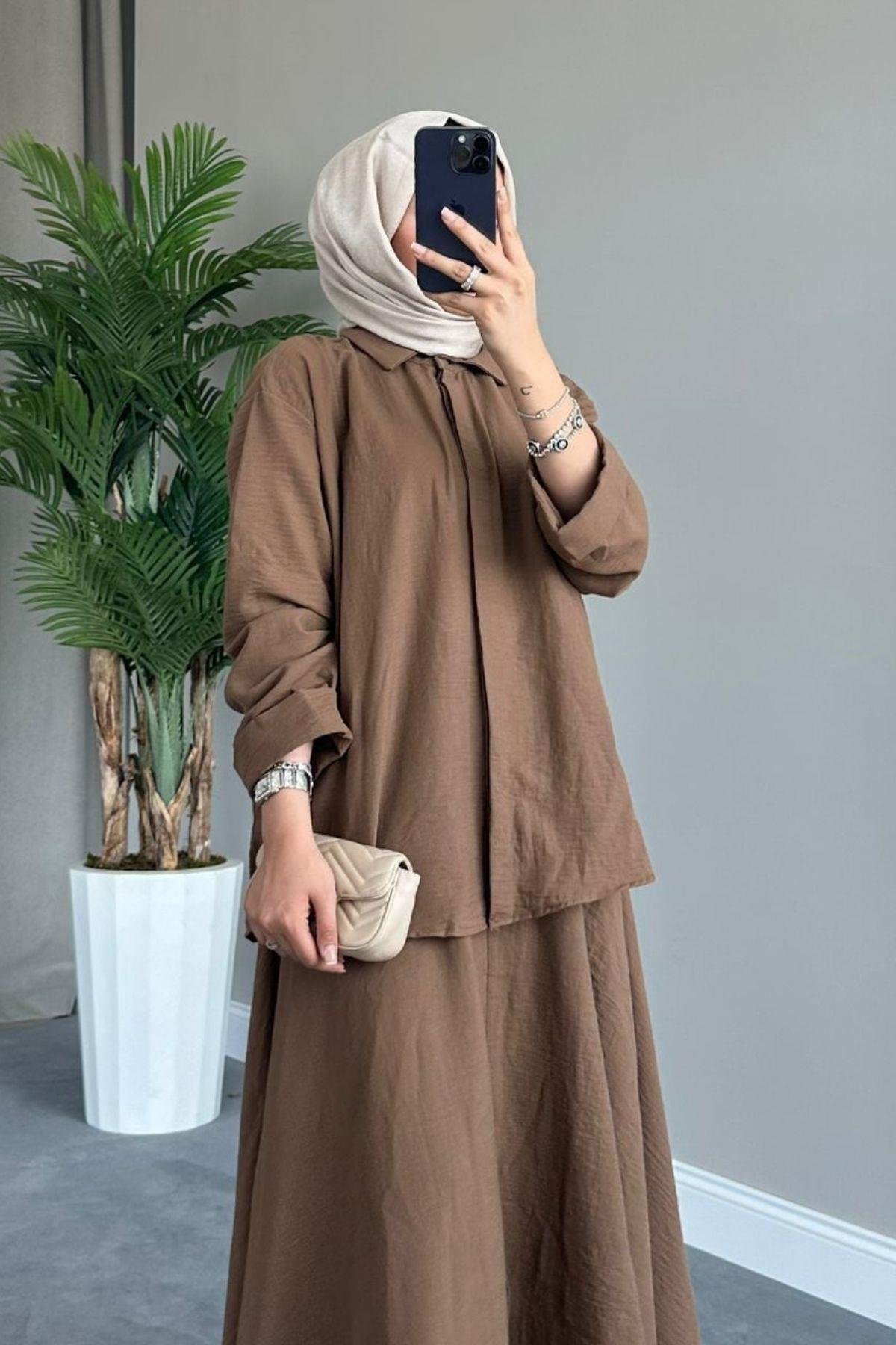 Liya Etekli Takım Kahve, Fiyatları Liya Etekli Takım Kahve – Haza Moda | Tesettür Giyim