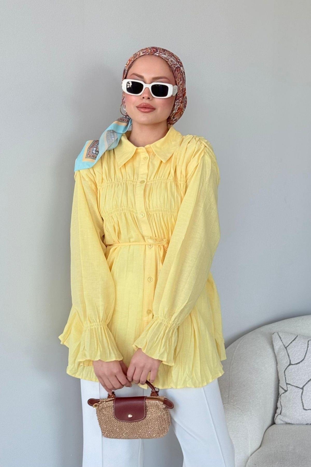 Lotus Piliseli Gömlek Sarı, Fiyatları Lotus Piliseli Gömlek Sarı- Haza Moda