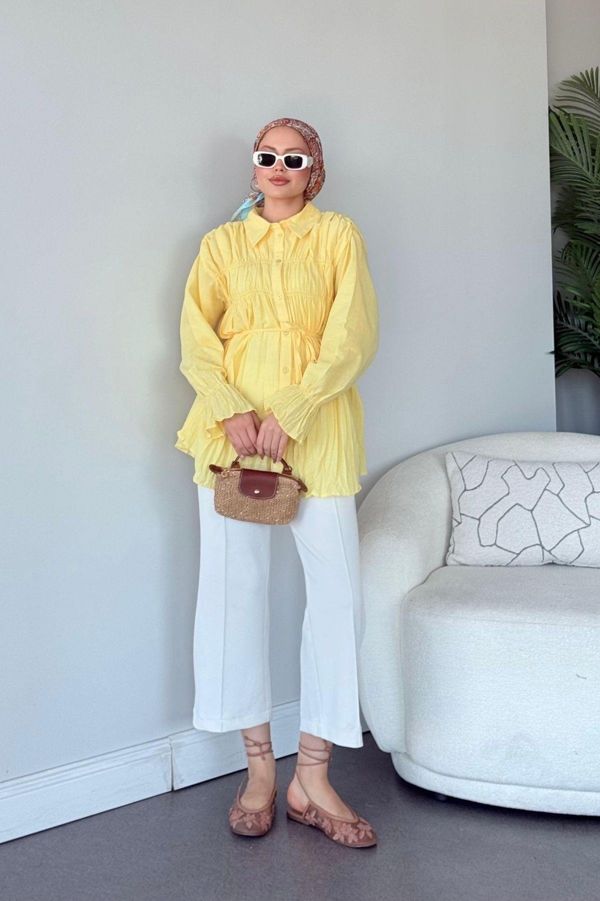 Lotus Piliseli Gömlek Sarı, Fiyatları Lotus Piliseli Gömlek Sarı- Haza Moda