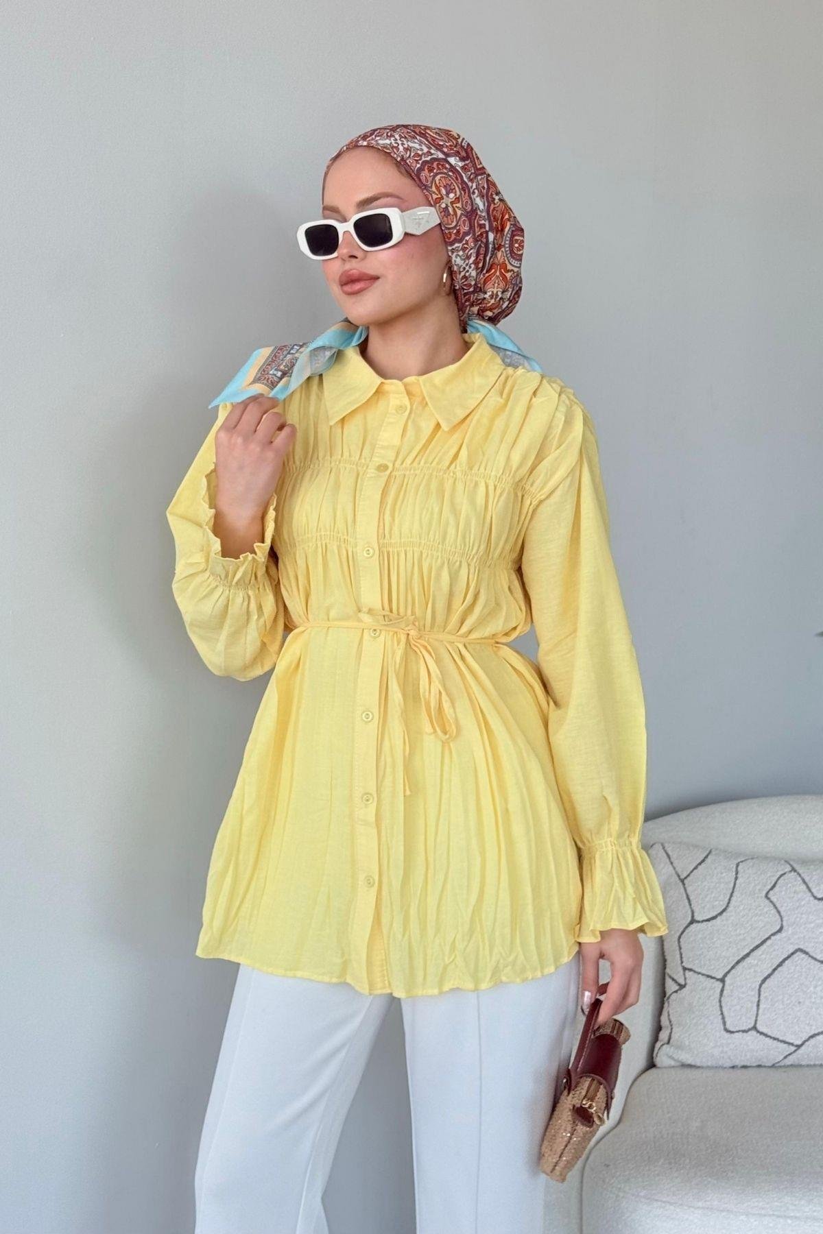 Lotus Piliseli Gömlek Sarı, Fiyatları Lotus Piliseli Gömlek Sarı- Haza Moda
