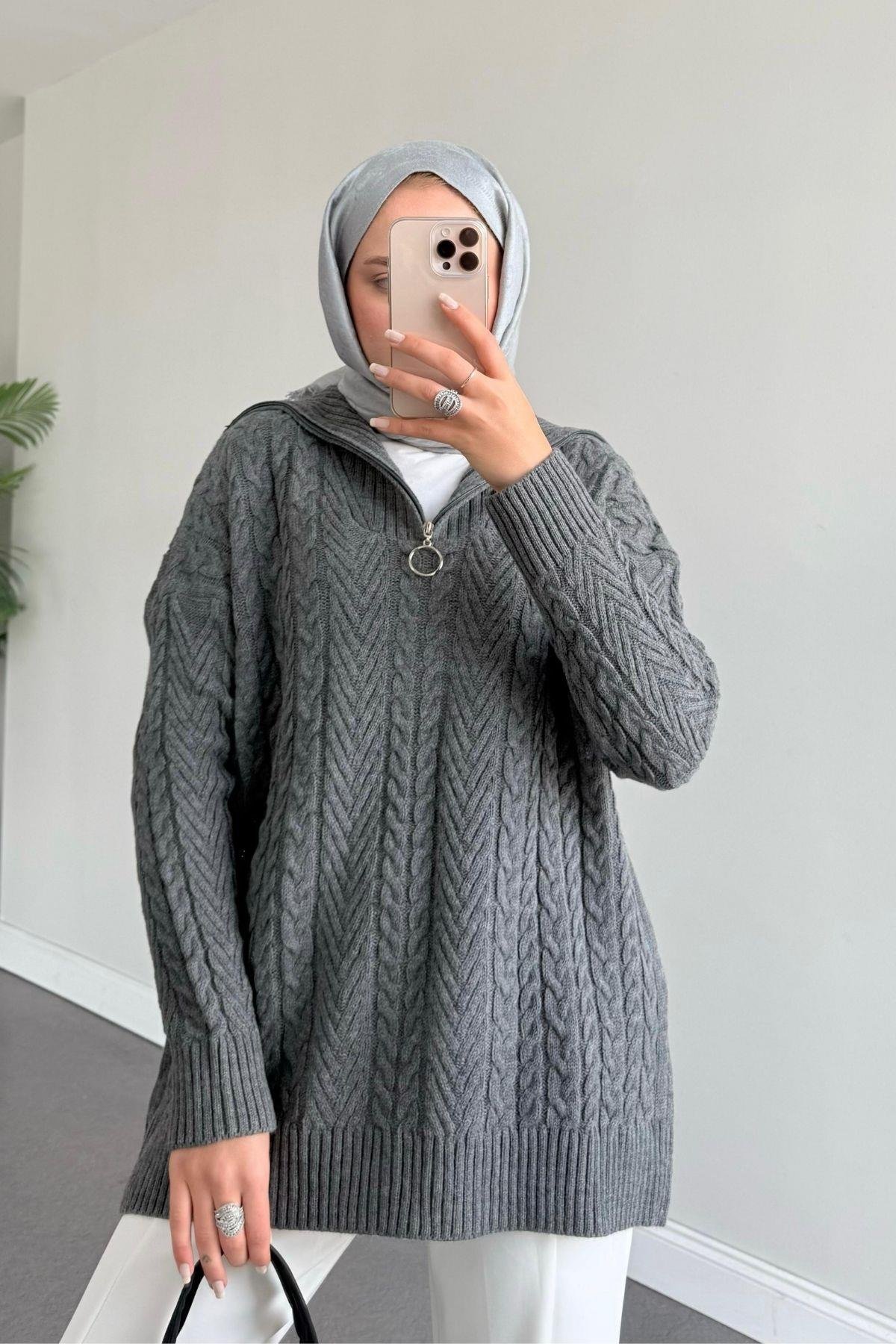 Lovely Kazak Gri, Fiyatları Haza Moda | Tesettür Giyim | Lovely Kazak Gri