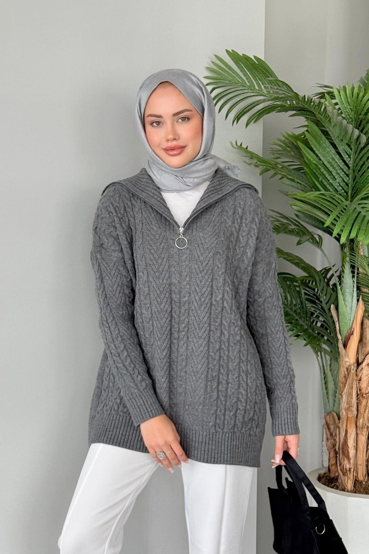 Lovely Kazak Gri, Fiyatları Haza Moda | Tesettür Giyim | Lovely Kazak Gri