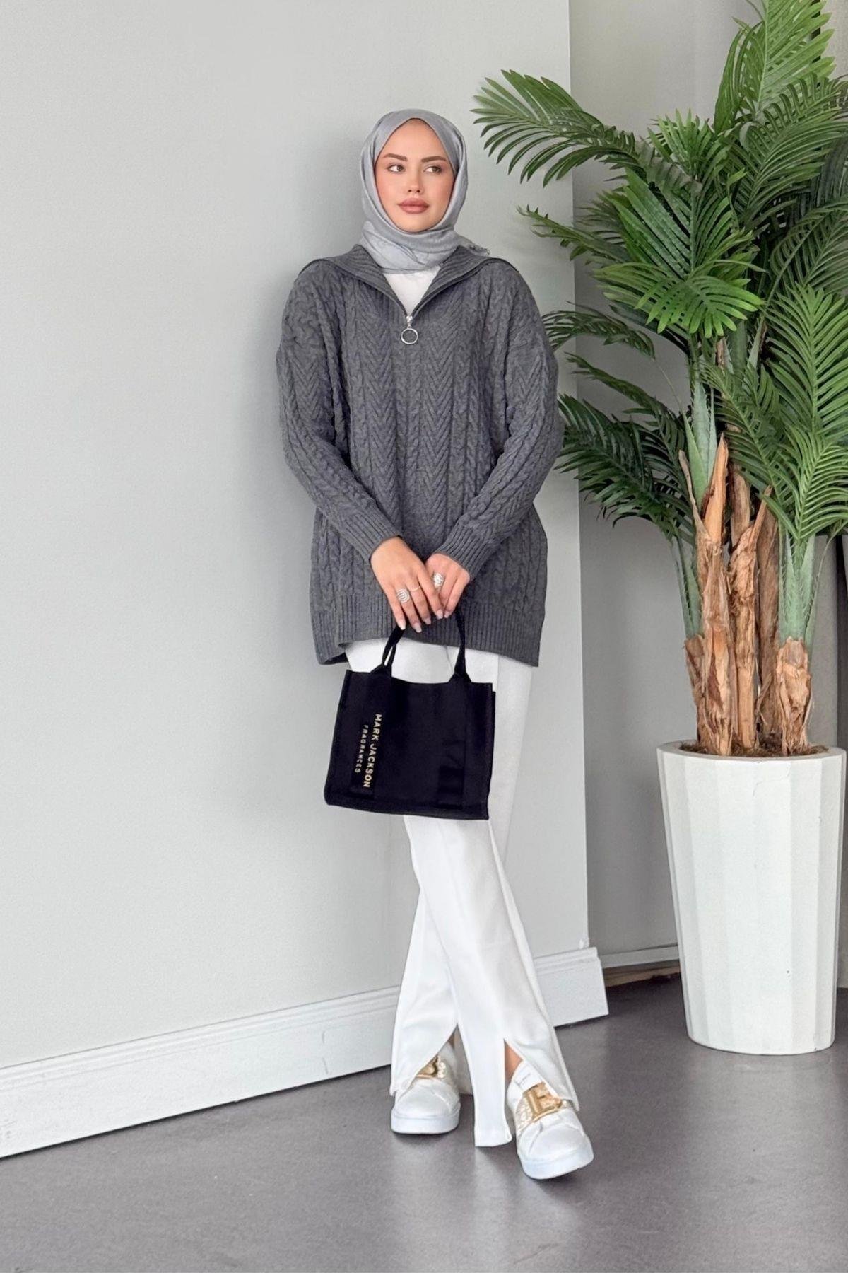 Lovely Kazak Gri, Fiyatları Haza Moda | Tesettür Giyim | Lovely Kazak Gri