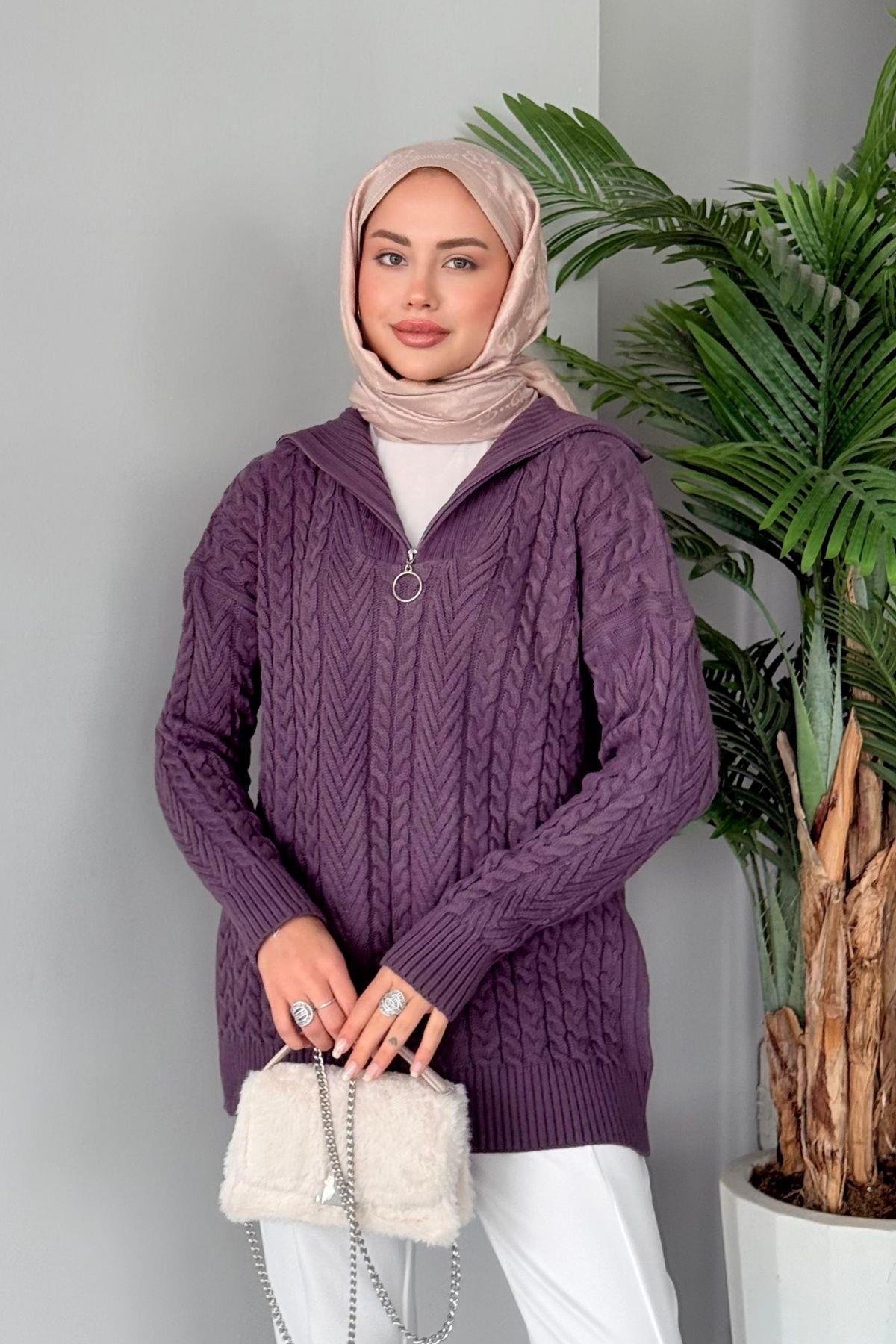 Lovely Kazak Mürdüm, Fiyatları Haza Moda | Tesettür Giyim | Lovely Kazak Mürdüm