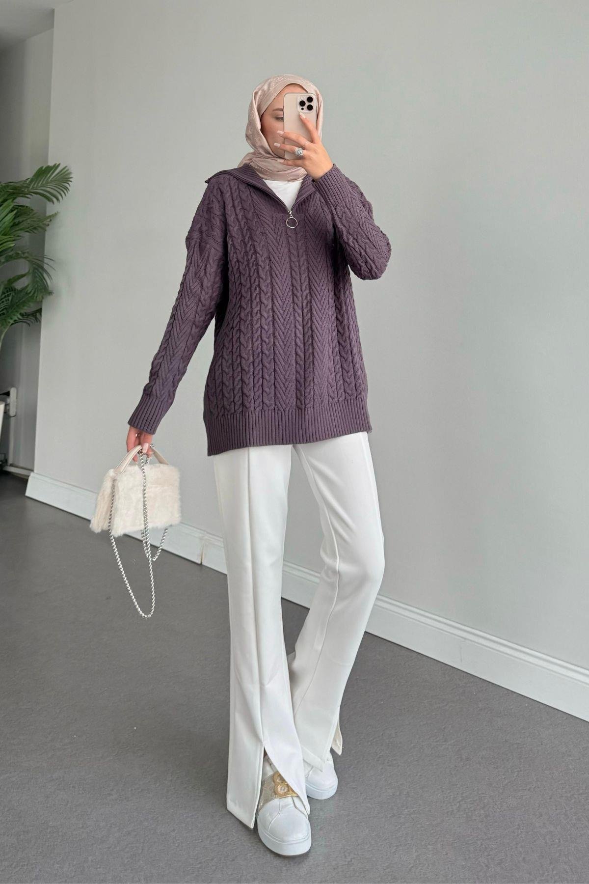 Lovely Kazak Mürdüm, Fiyatları Haza Moda | Tesettür Giyim | Lovely Kazak Mürdüm