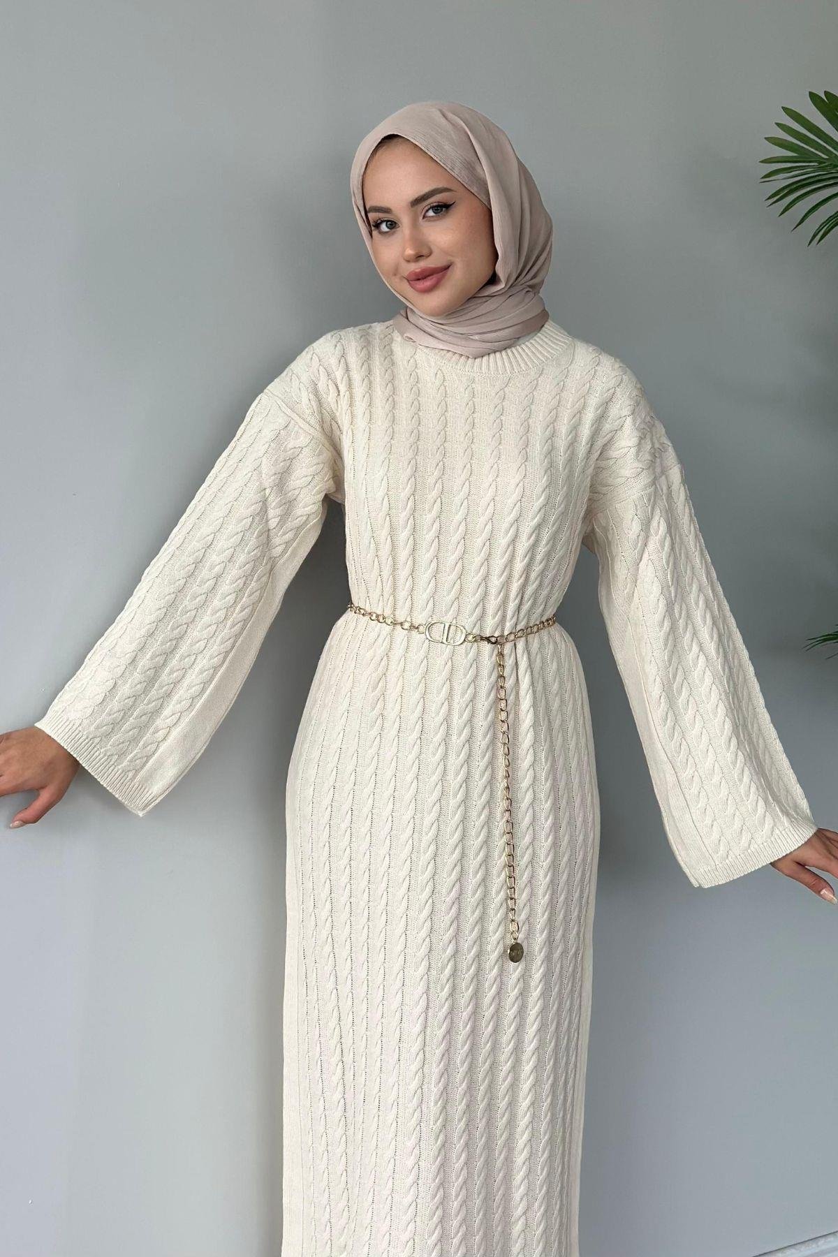 Mabel Elbise Bej, Fiyatları Haza Moda | Tesettür Giyim | Mabel Elbise Bej