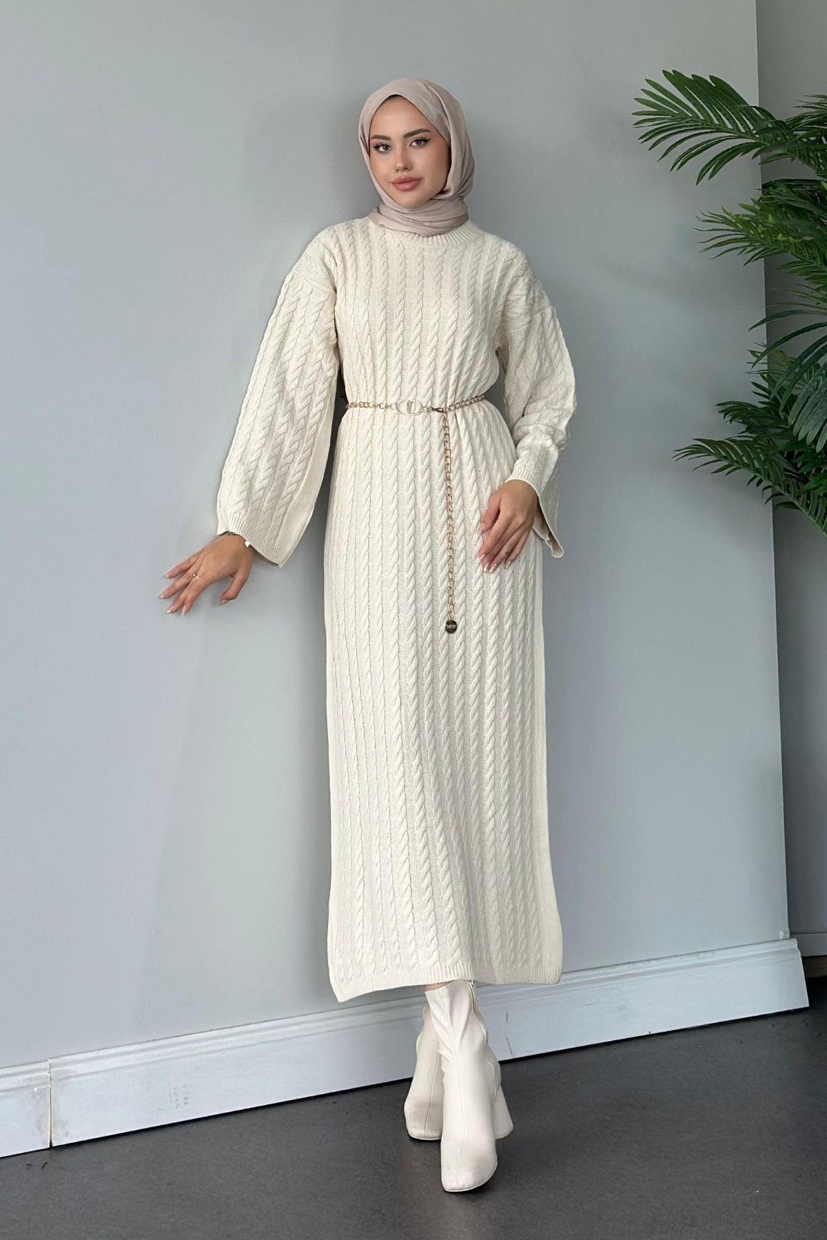 Mabel Elbise Bej, Fiyatları Haza Moda | Tesettür Giyim | Mabel Elbise Bej