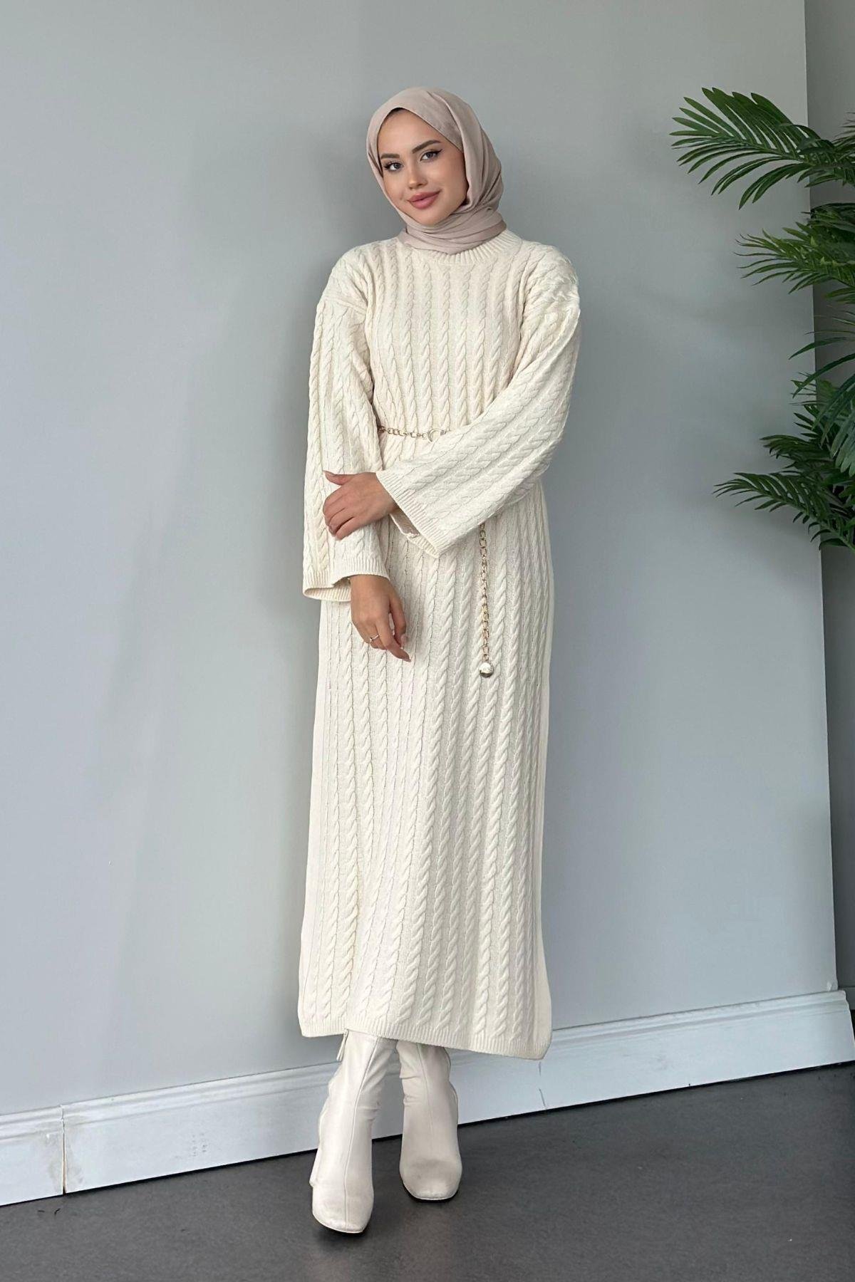 Mabel Elbise Bej, Fiyatları Haza Moda | Tesettür Giyim | Mabel Elbise Bej