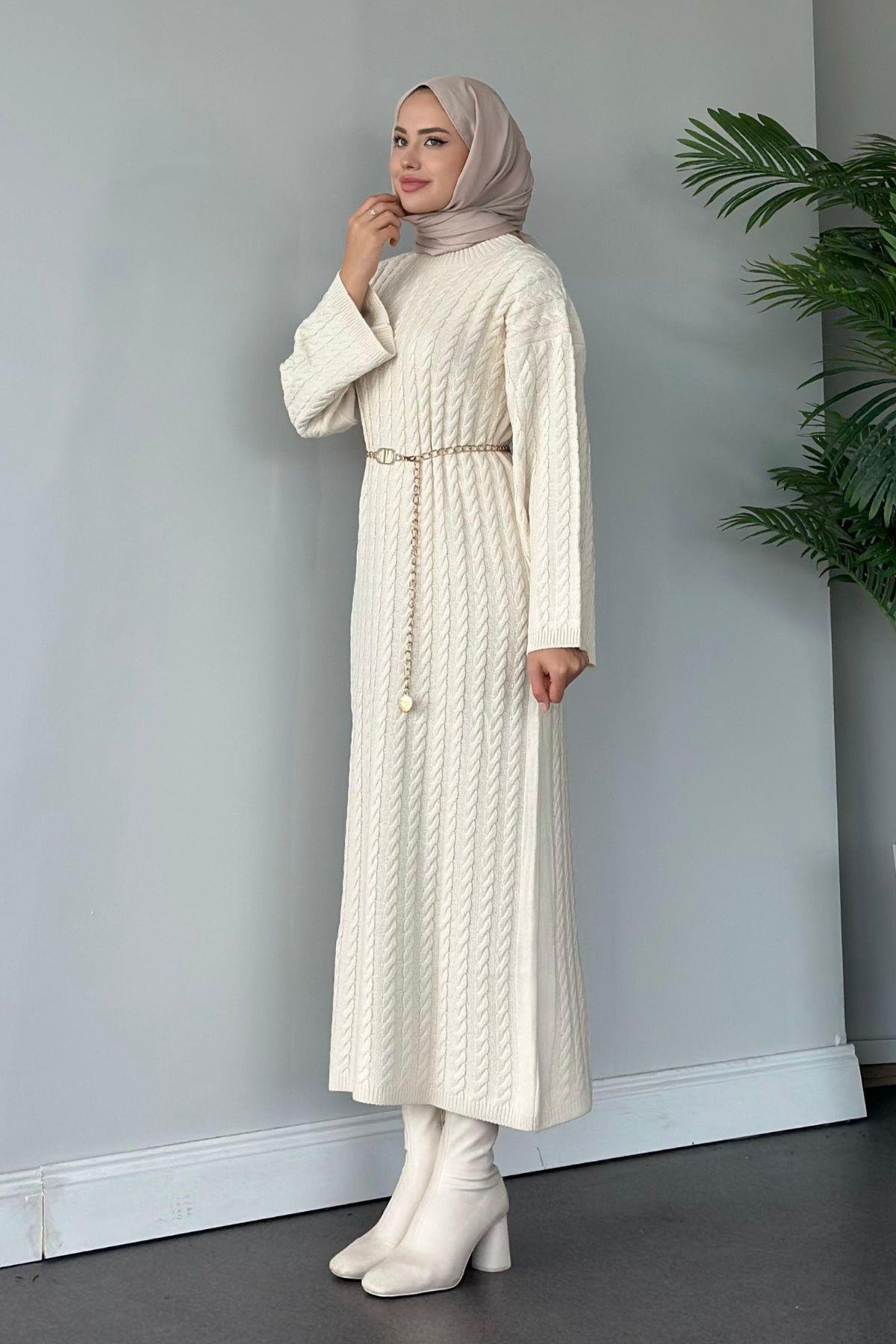 Mabel Elbise Bej, Fiyatları Haza Moda | Tesettür Giyim | Mabel Elbise Bej