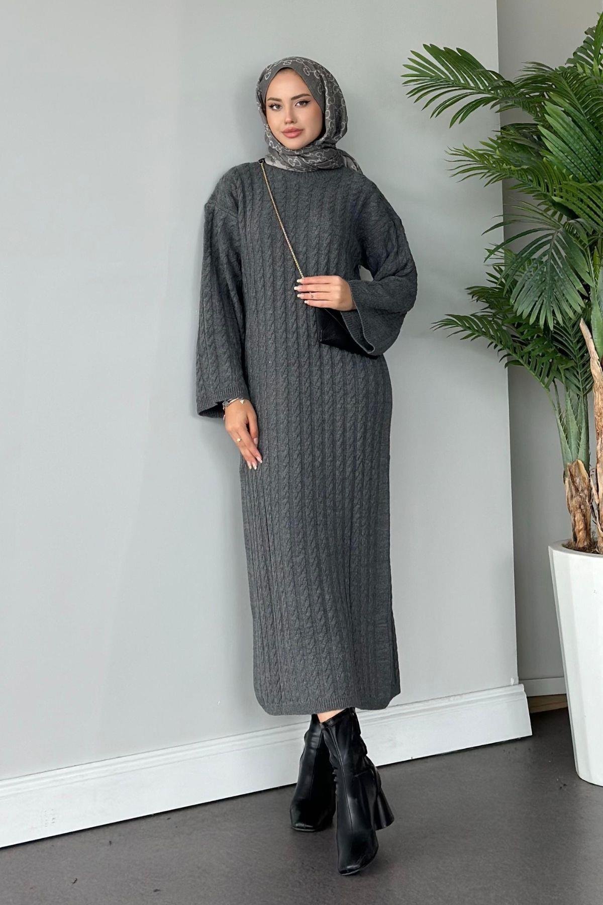 Mabel Elbise Gri, Fiyatları Haza Moda | Tesettür Giyim | Mabel Elbise Gri