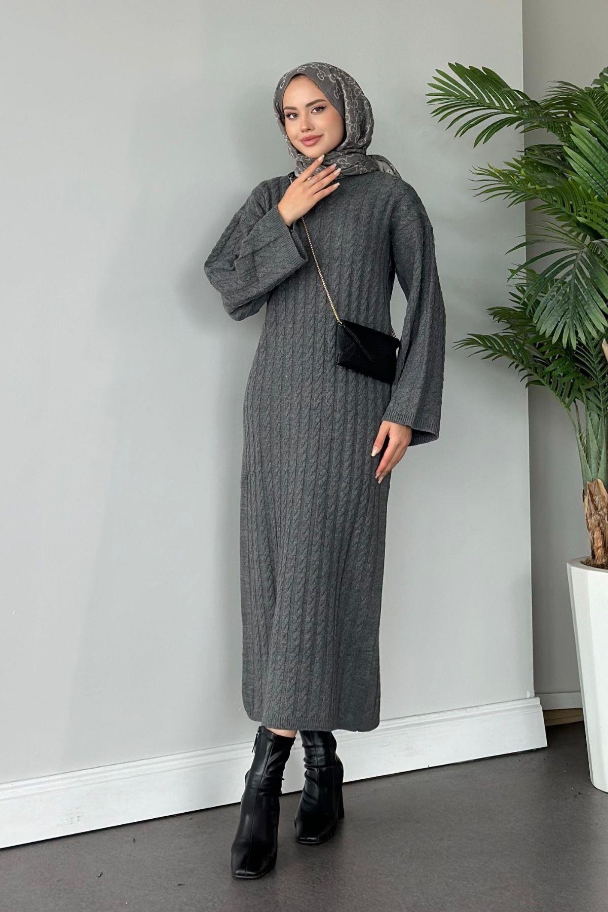Mabel Elbise Gri, Fiyatları Haza Moda | Tesettür Giyim | Mabel Elbise Gri