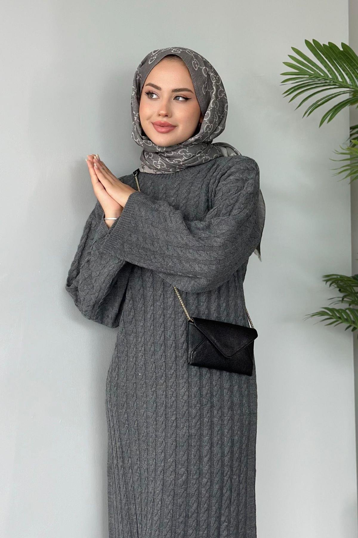 Mabel Elbise Gri, Fiyatları Haza Moda | Tesettür Giyim | Mabel Elbise Gri