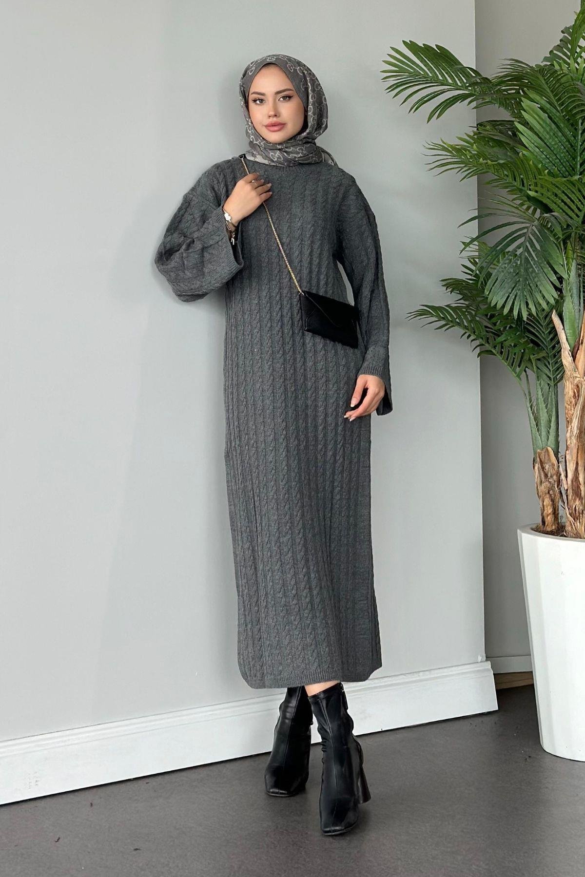 Mabel Elbise Gri, Fiyatları Haza Moda | Tesettür Giyim | Mabel Elbise Gri