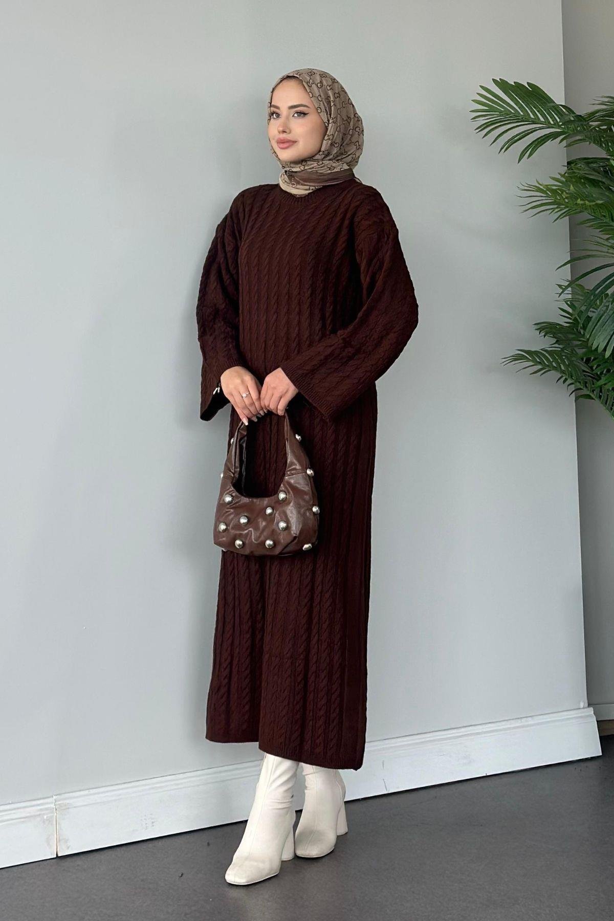 Mabel Elbise Kahve, Fiyatları Haza Moda | Tesettür Giyim | Mabel Elbise Kahve