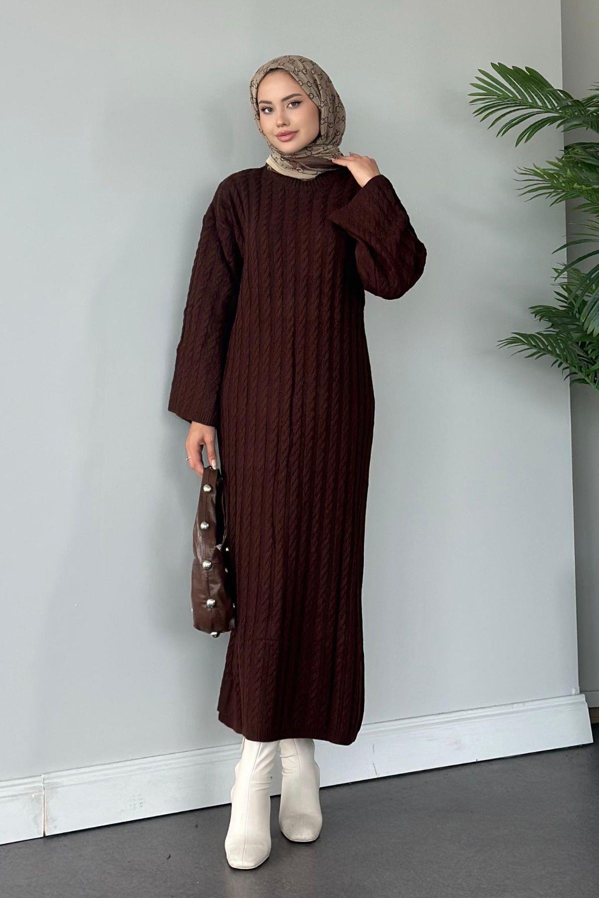 Mabel Elbise Kahve, Fiyatları Haza Moda | Tesettür Giyim | Mabel Elbise Kahve