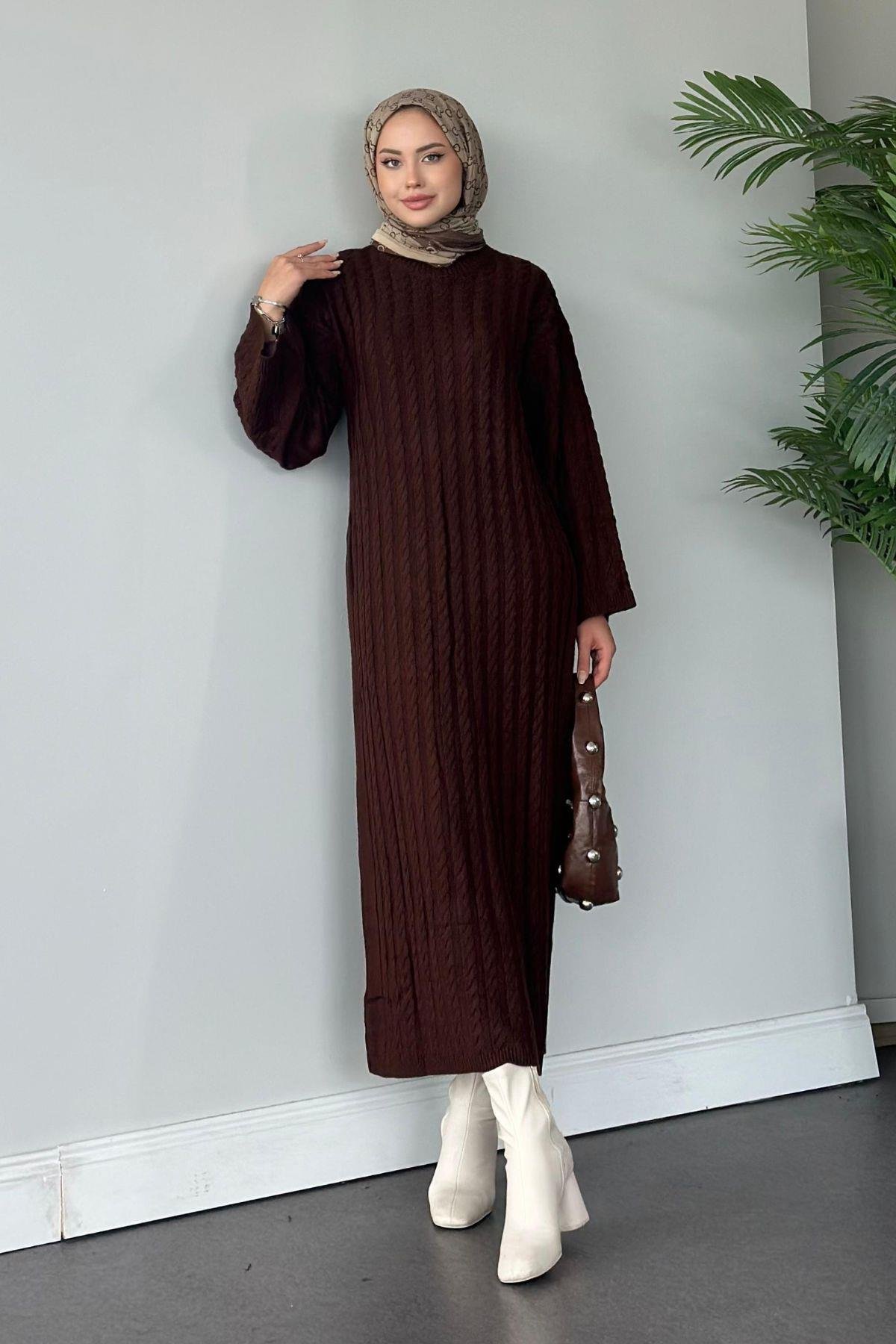 Mabel Elbise Kahve, Fiyatları Haza Moda | Tesettür Giyim | Mabel Elbise Kahve