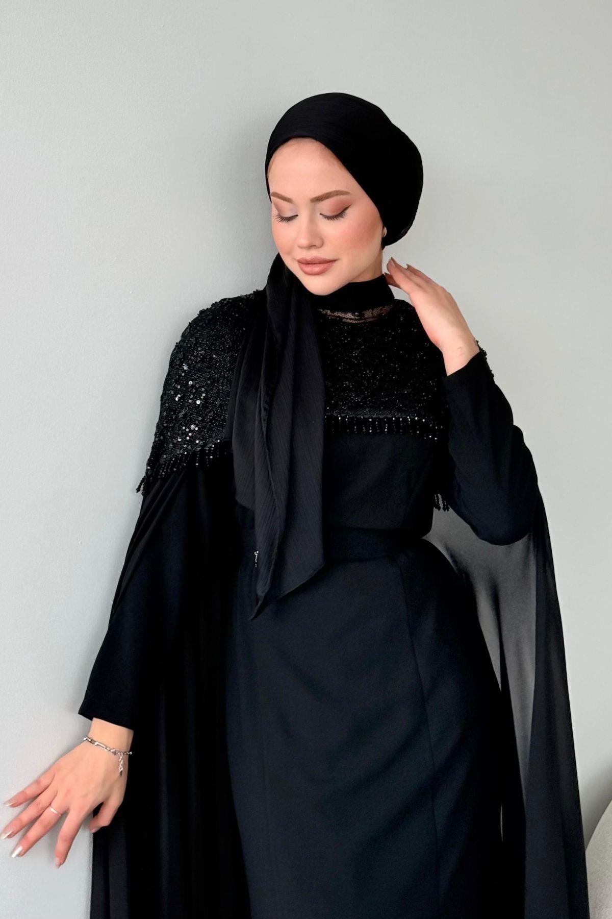 Madella Pelerinli Abiye Siyah, Fiyatları 