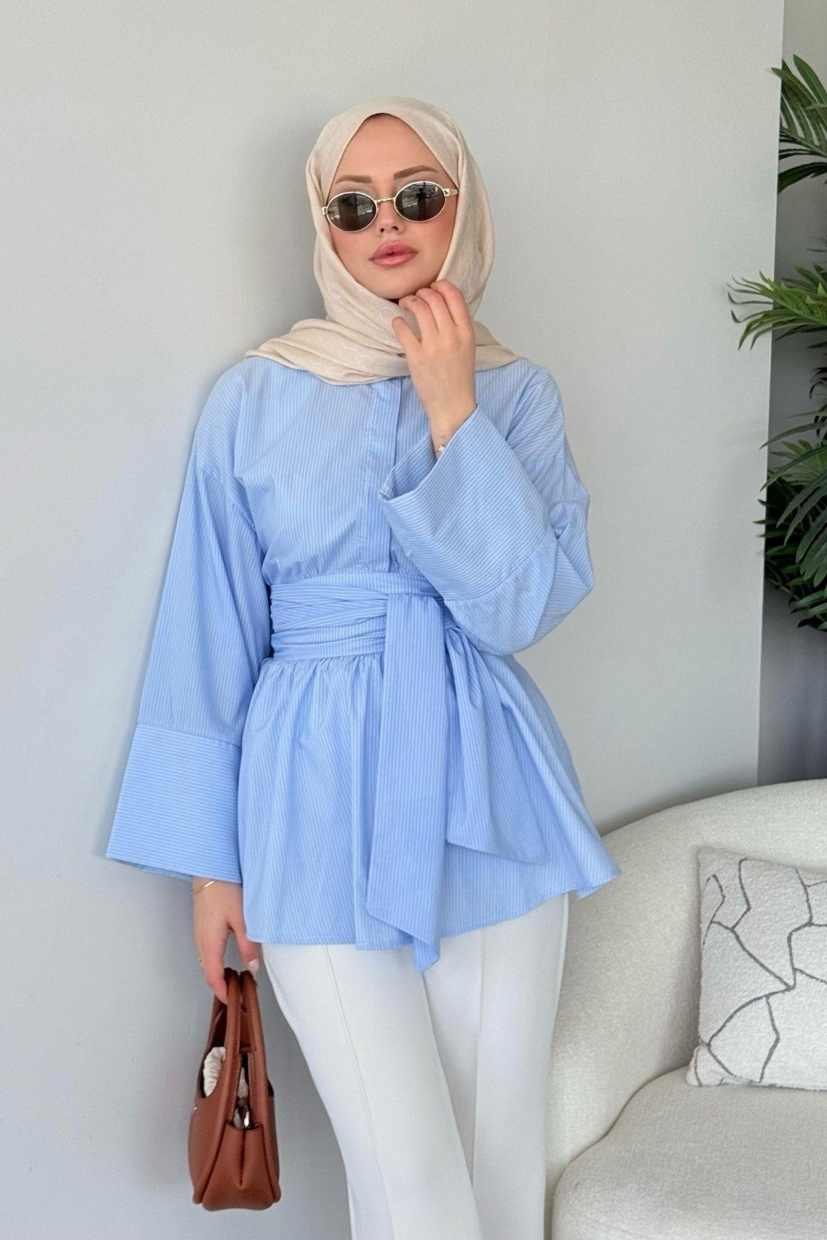 Maldiv Çizgili Gömlek Mavi, Fiyatları Maldiv Çizgili Gömlek Mavi- Haza Moda 