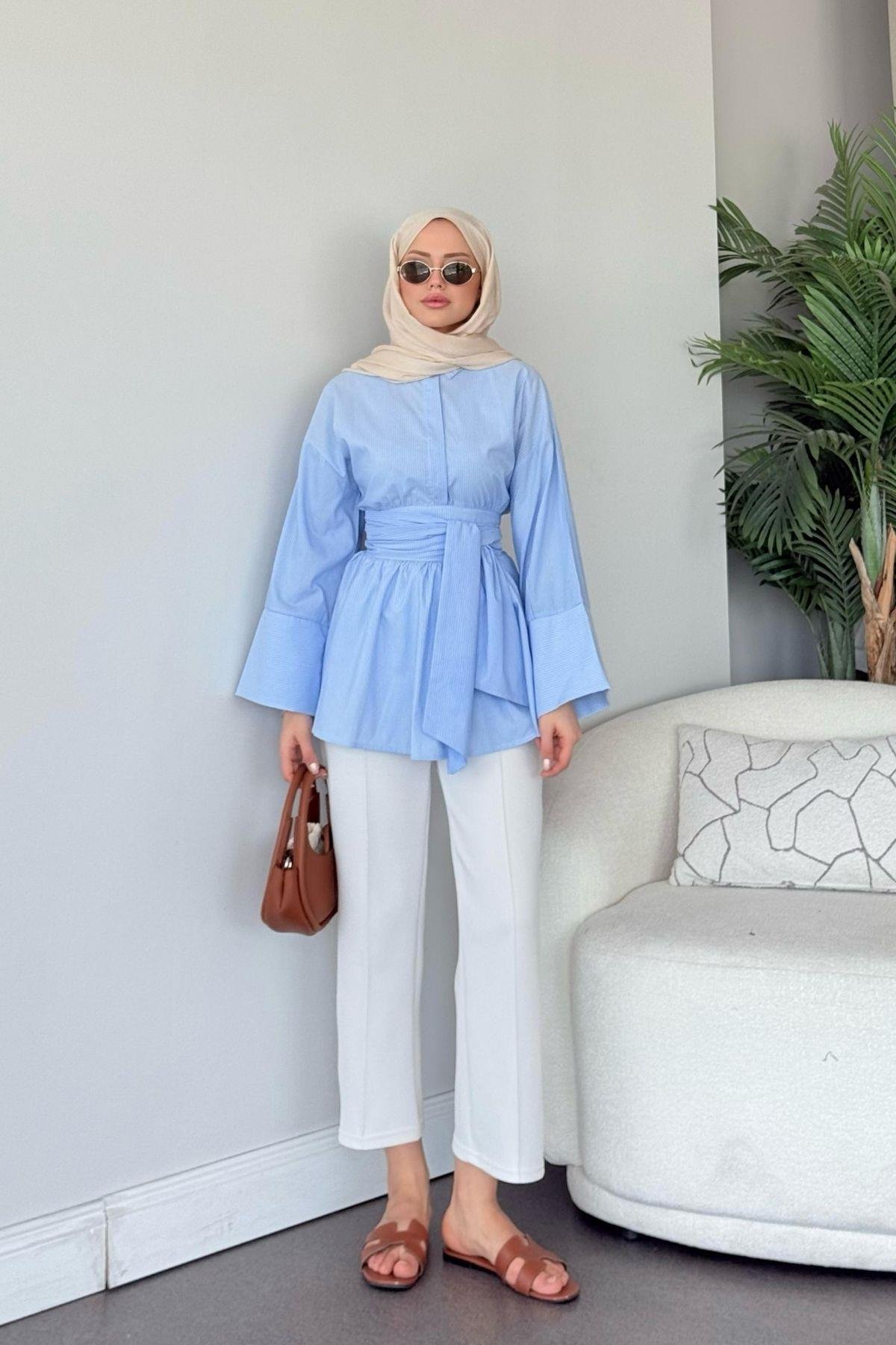 Maldiv Çizgili Gömlek Mavi, Fiyatları Maldiv Çizgili Gömlek Mavi- Haza Moda 