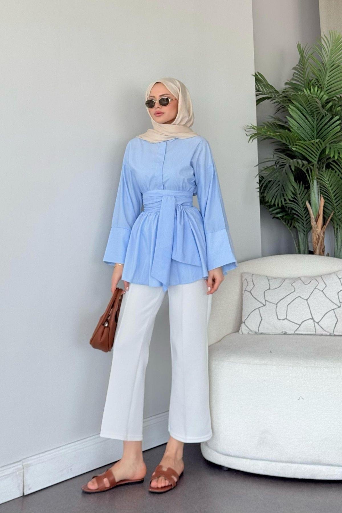 Maldiv Çizgili Gömlek Mavi, Fiyatları Maldiv Çizgili Gömlek Mavi- Haza Moda 