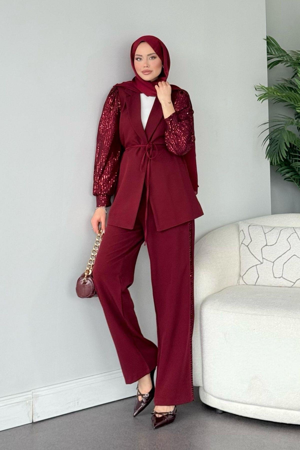 Marbella Takım Bordo, Fiyatları Haza Moda | Tesettür Giyim | Marbella Takım Bordo