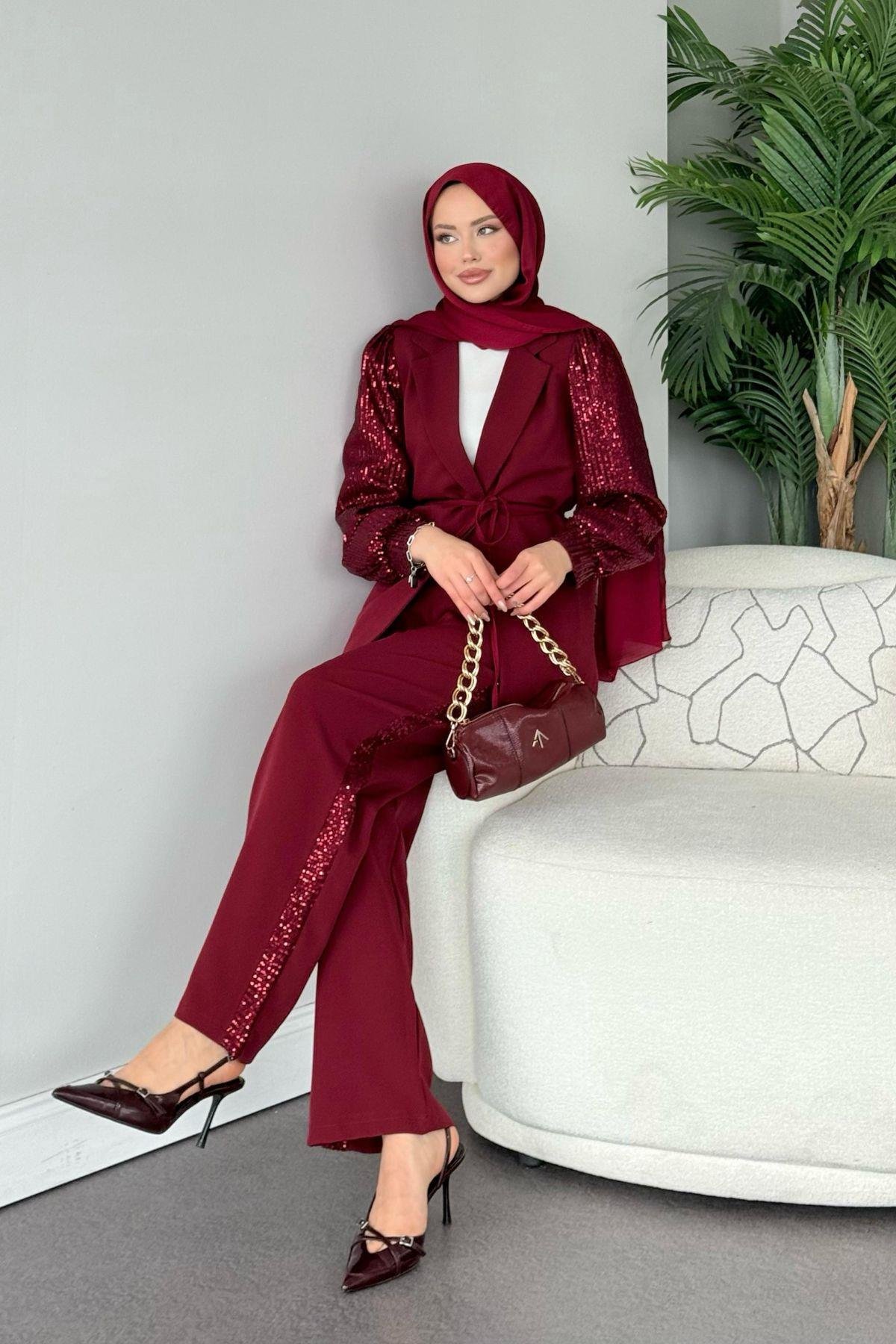 Marbella Takım Bordo, Fiyatları Haza Moda | Tesettür Giyim | Marbella Takım Bordo