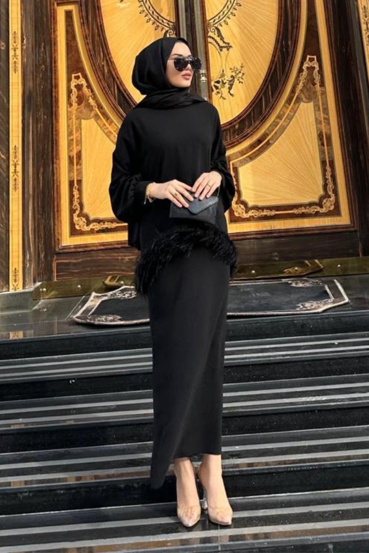 Maria Tüylü Etekli Takım Siyah, Fiyatları 