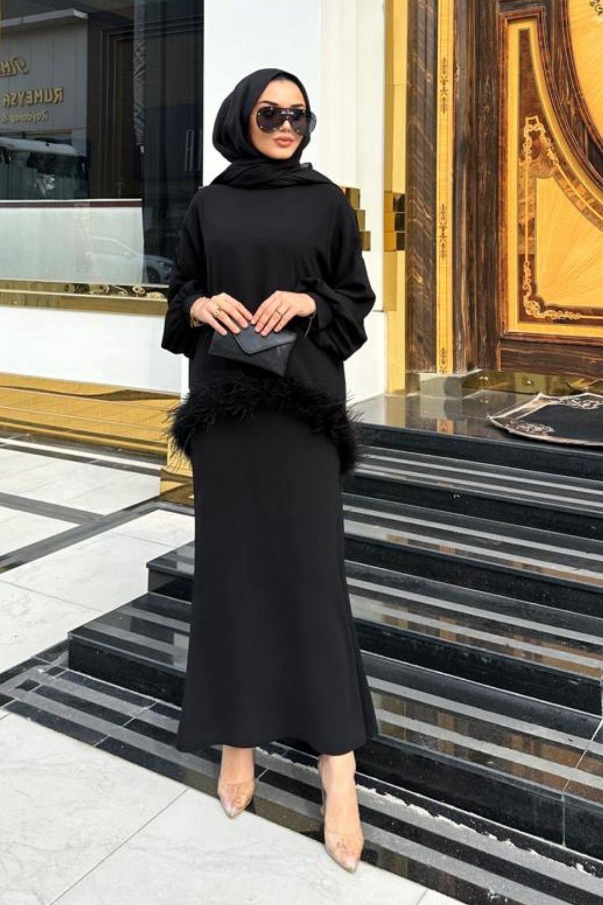 Maria Tüylü Etekli Takım Siyah, Fiyatları 