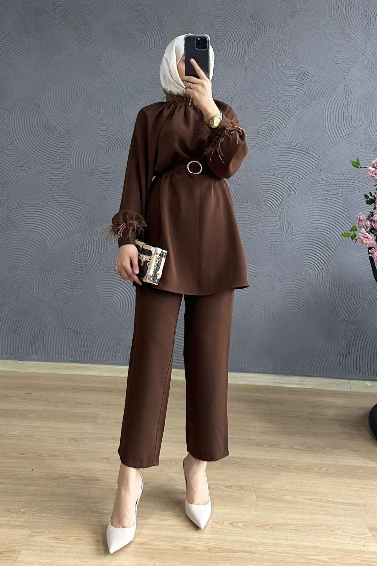 Marina Takım Kahve, Fiyatları Marina Takım Kahve – Haza Moda | Tesettür Giyim