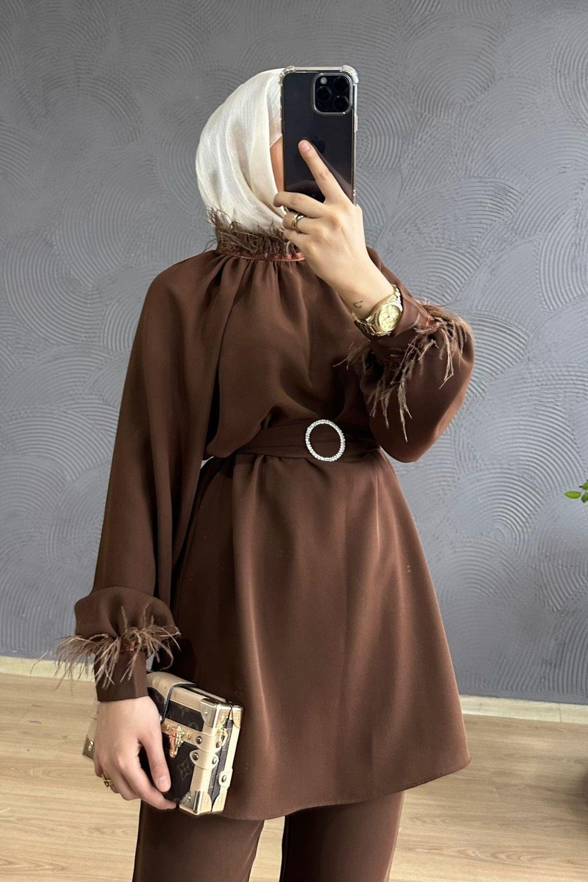 Marina Takım Kahve, Fiyatları Marina Takım Kahve – Haza Moda | Tesettür Giyim