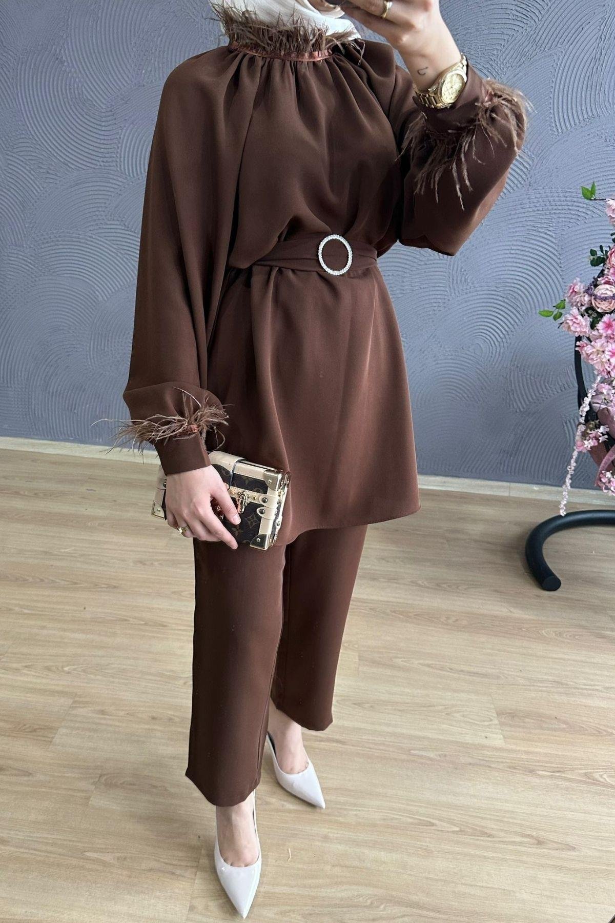 Marina Takım Kahve, Fiyatları Marina Takım Kahve – Haza Moda | Tesettür Giyim