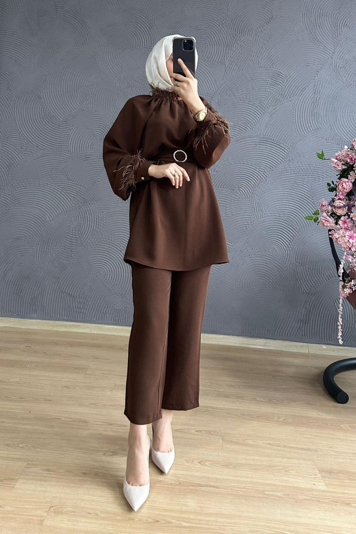 Marina Takım Kahve, Fiyatları Marina Takım Kahve – Haza Moda | Tesettür Giyim