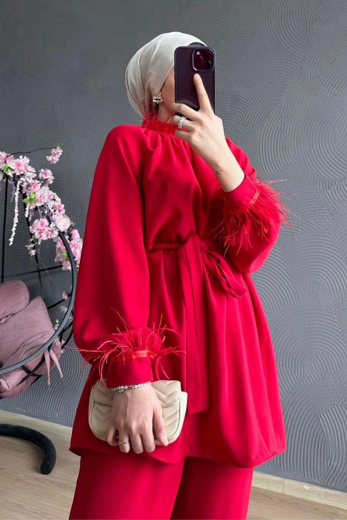 Marina Takım Kırmızı, Fiyatları Marina Takım Kırmızı – Haza Moda | Tesettür Giyim