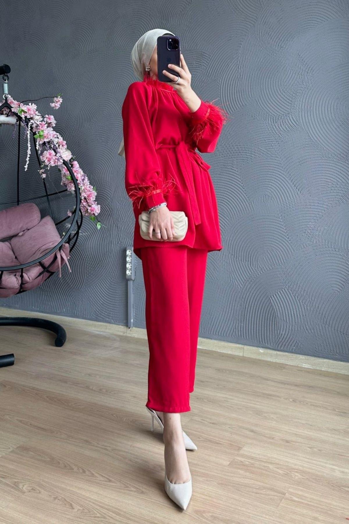 Marina Takım Kırmızı, Fiyatları Marina Takım Kırmızı – Haza Moda | Tesettür Giyim