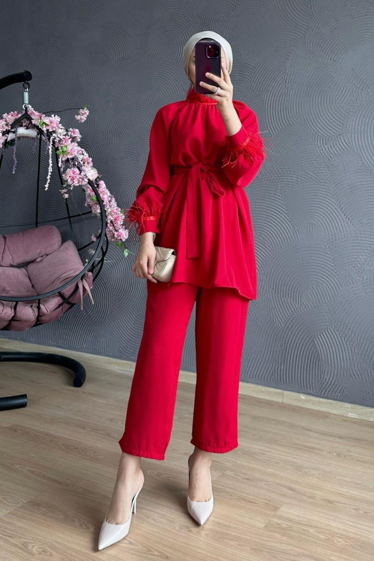 Marina Takım Kırmızı, Fiyatları Marina Takım Kırmızı – Haza Moda | Tesettür Giyim