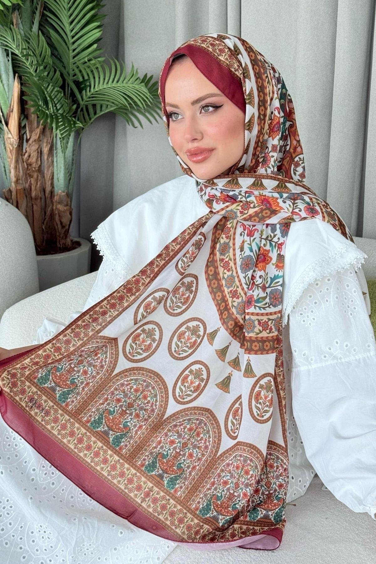 Marsilya Dijital Şal Bordo, Fiyatları marsilya dijital şal bordo- Haza Moda 