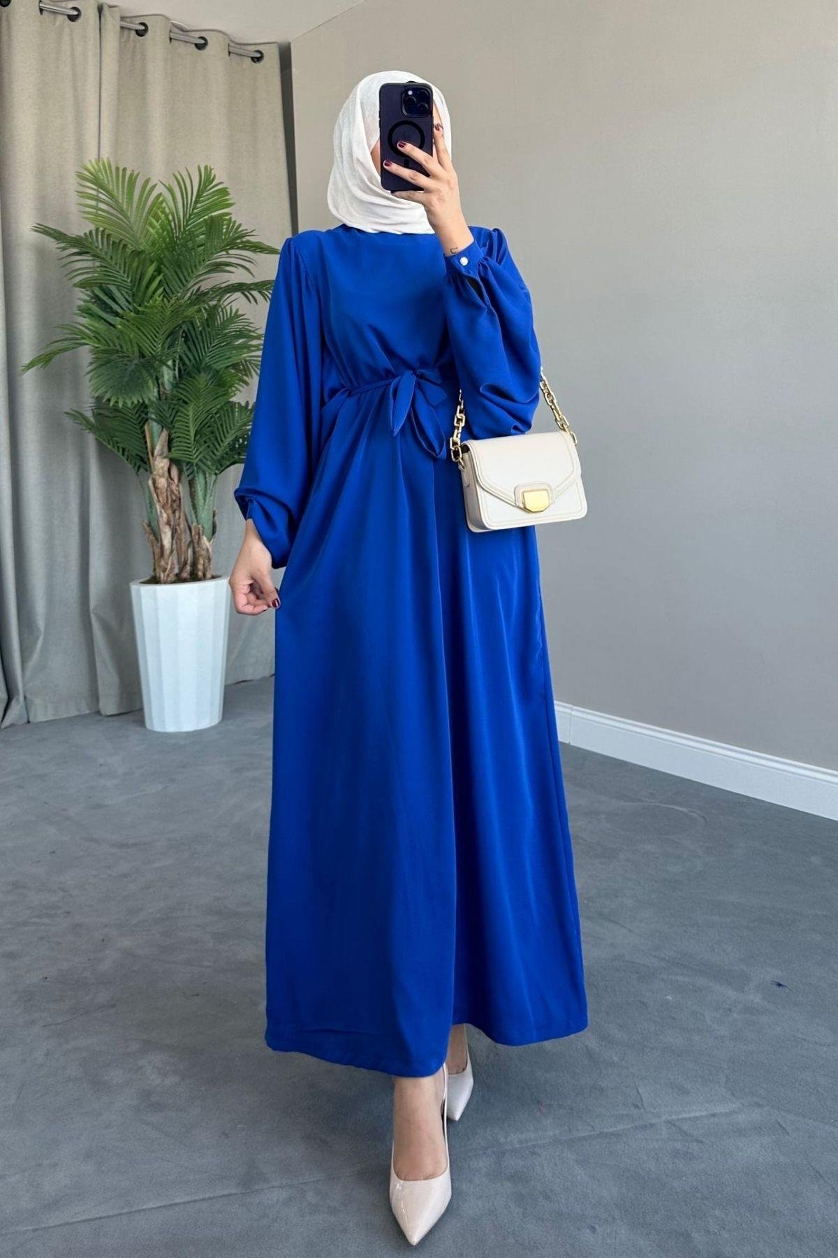 Mavella Elbise Saks, Fiyatları Mavella Elbise Saks – Haza Moda | Tesettür Giyim